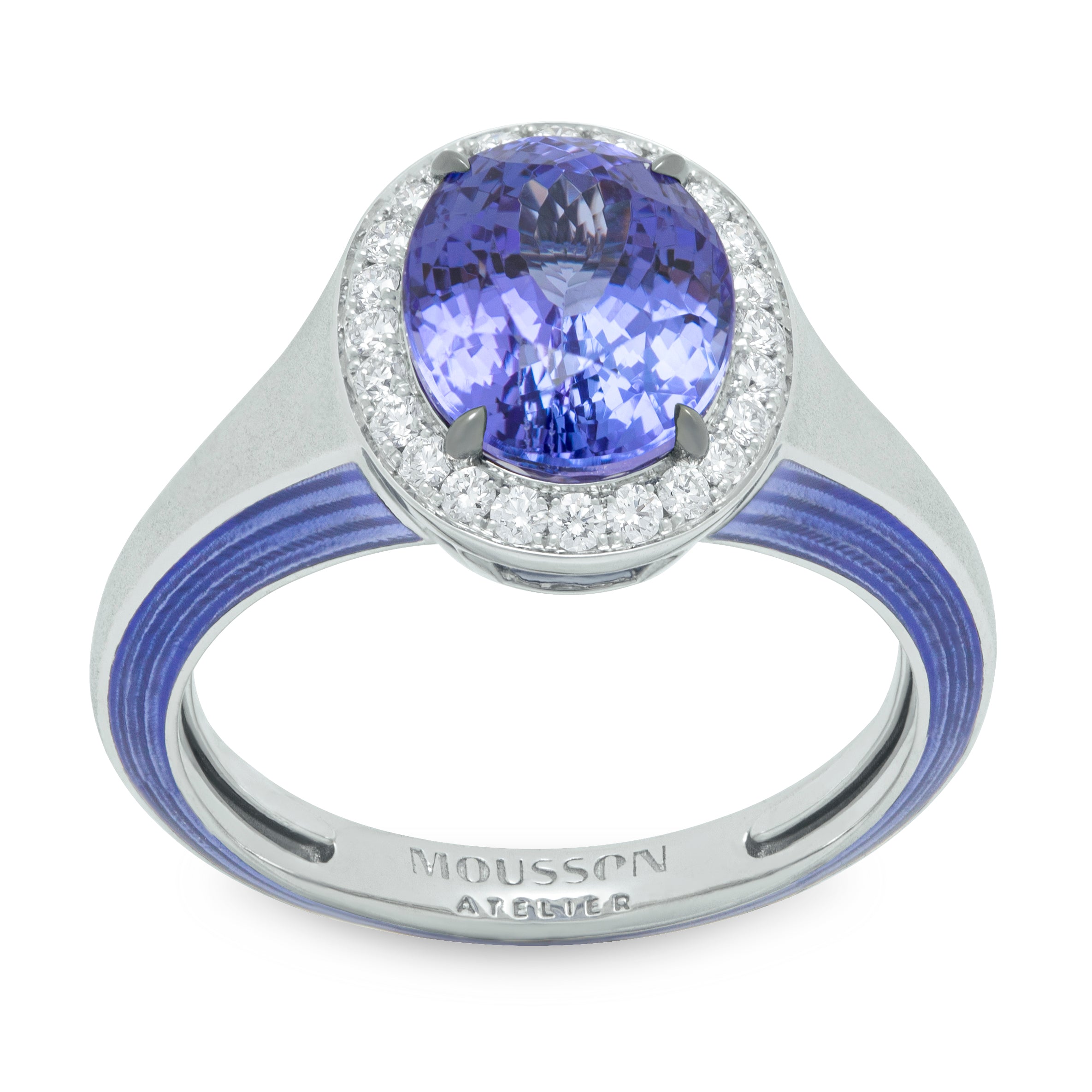 Tanzanite, Diamonds, Enamel 18K White Gold Ring, R 0143-02