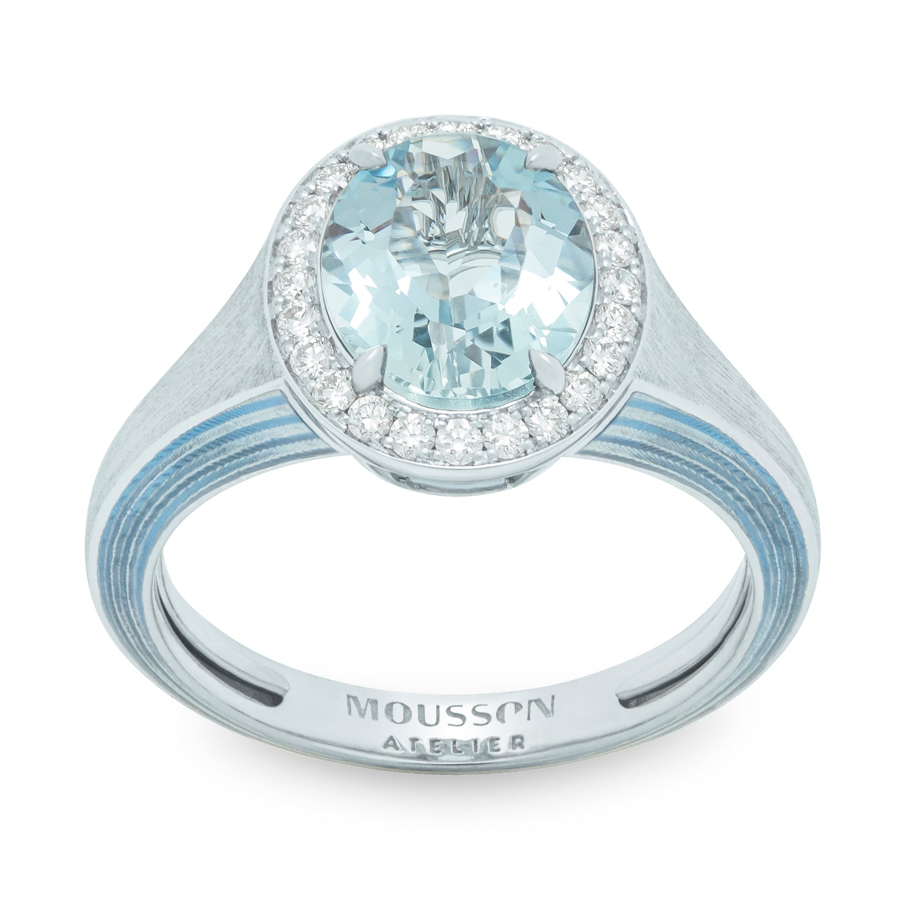Aquamarine, Diamonds, Enamel 18K White Gold Ring, R 0143-02