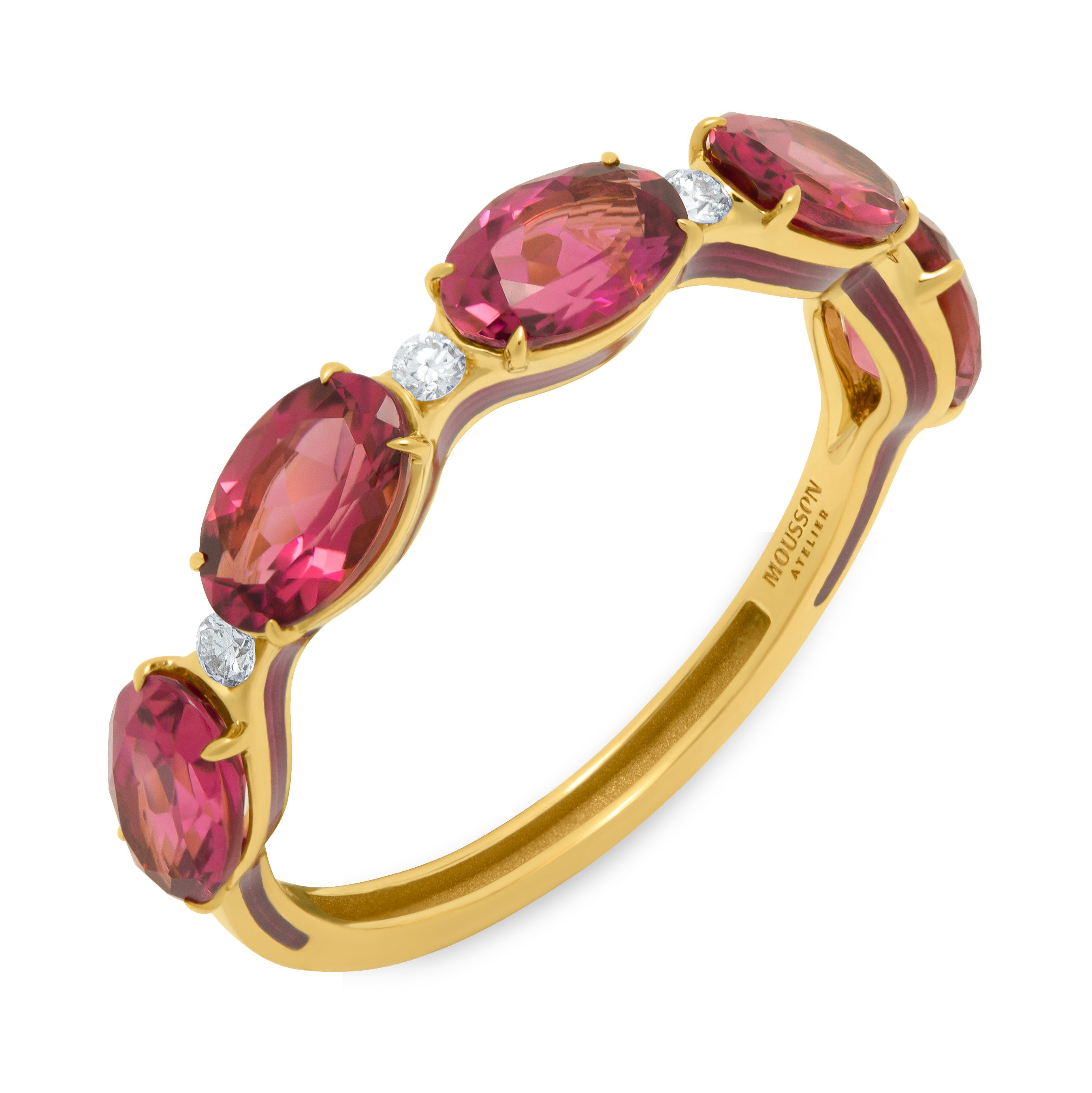 Pink Tourmaline, Diamonds, Enamel 18K Yellow Gold Ring, R 0143-04