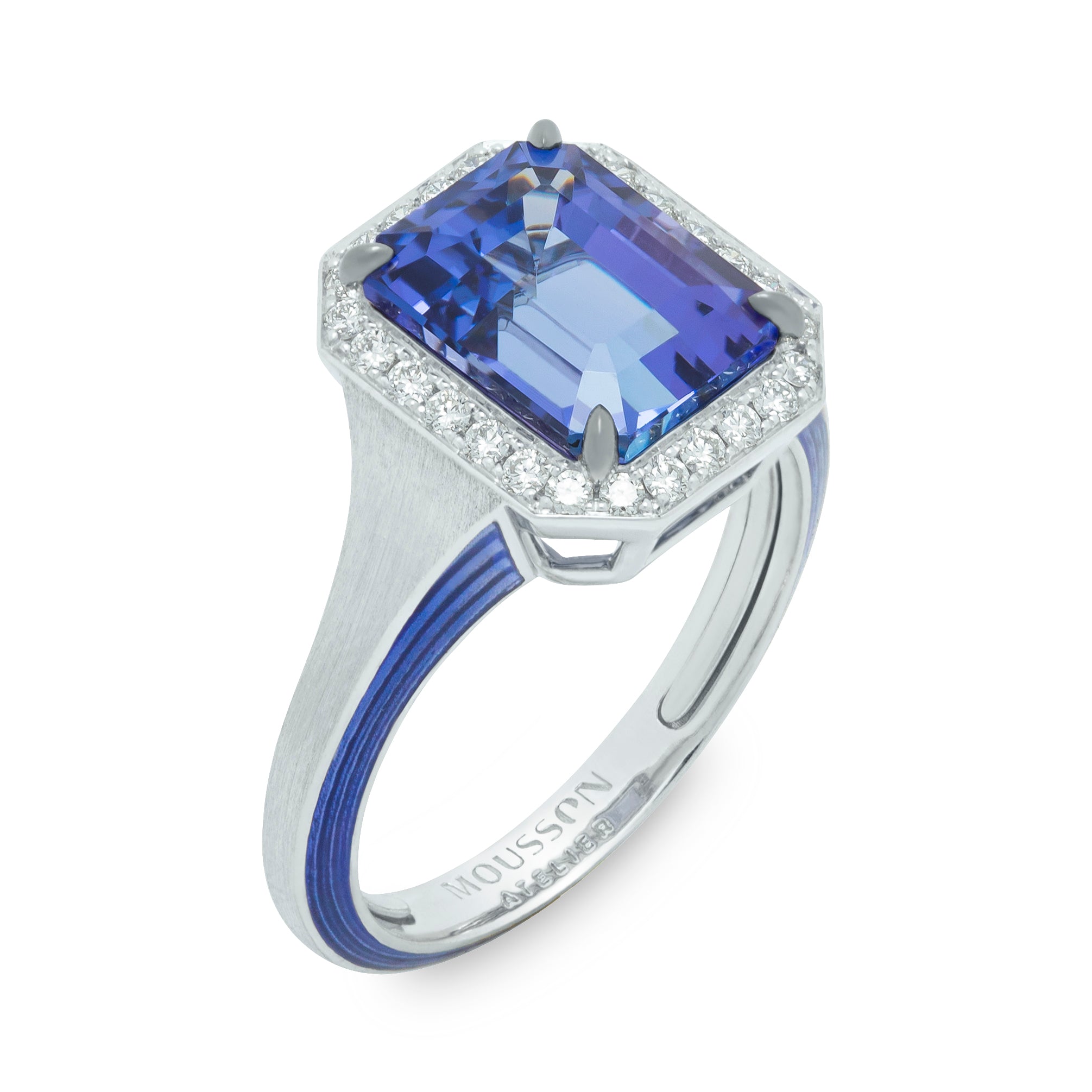 Tanzanite, Diamonds, 18K White Gold, Enamel Ring, R 0143-11