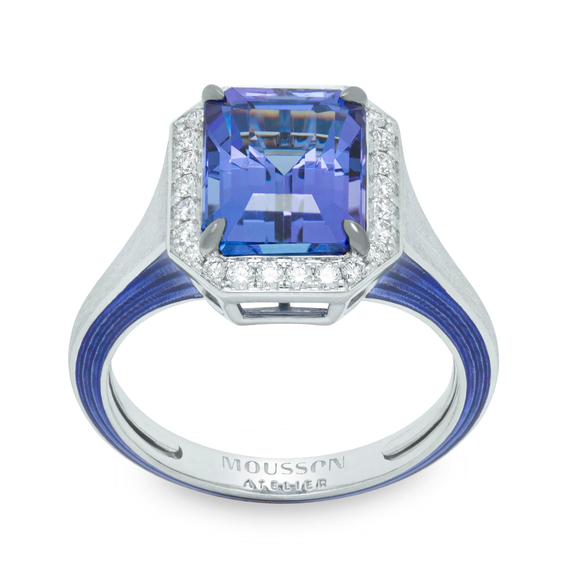 Tanzanite, Diamonds, 18K White Gold, Enamel Ring, R 0143-11