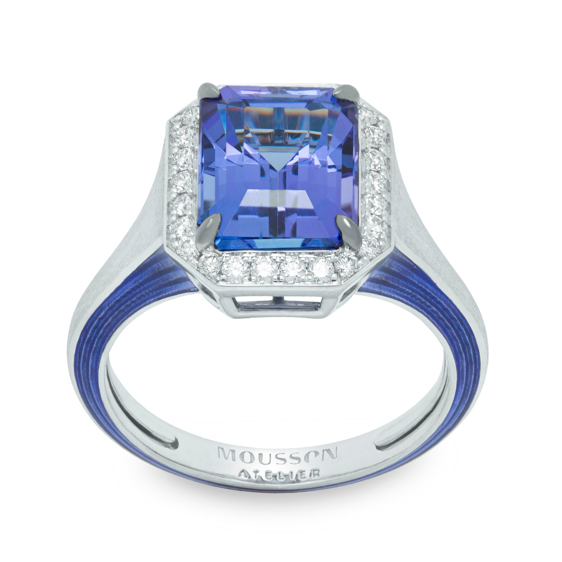 R 0143-11, 18K White Gold, Tanzanite, Diamonds, Enamel Ring