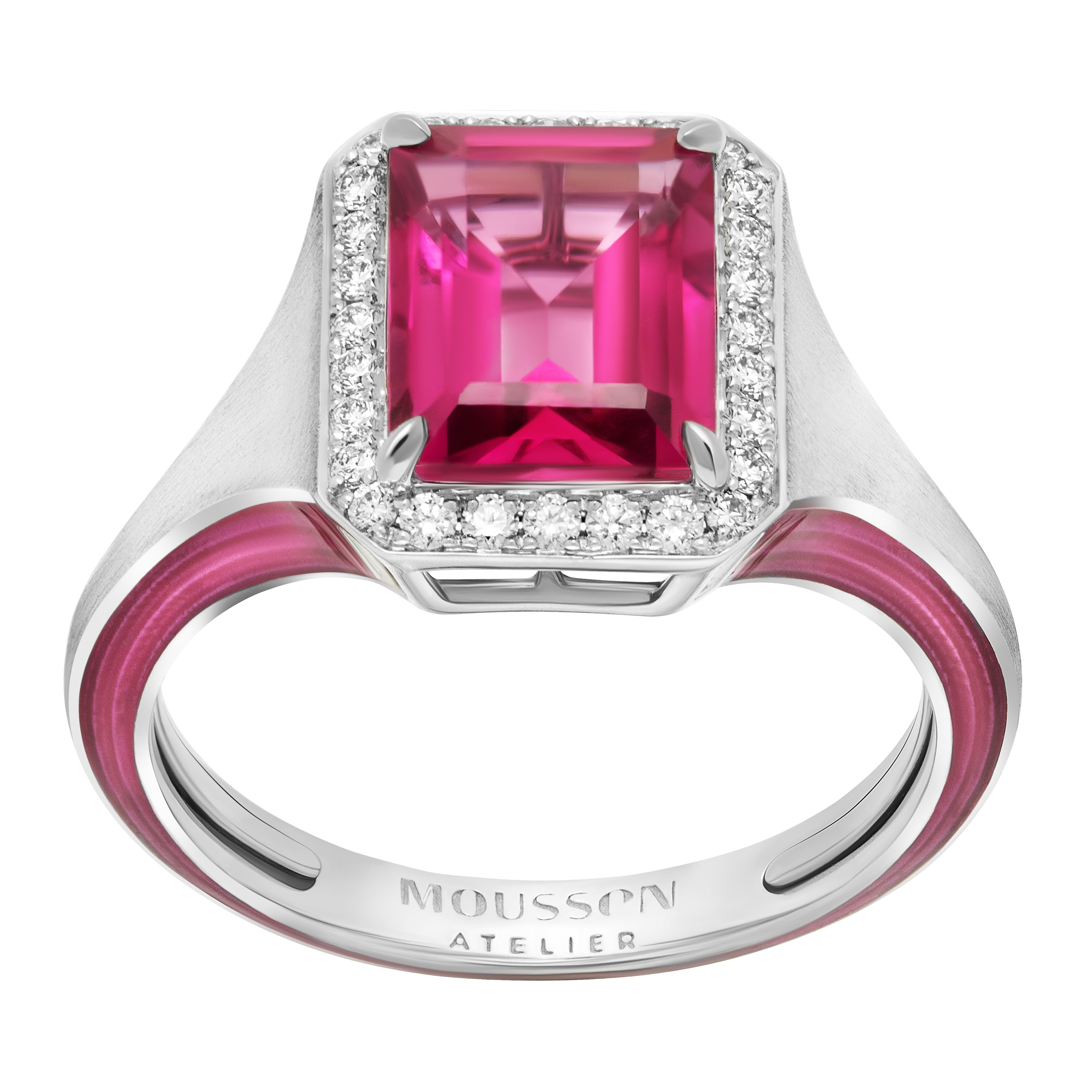 Pink Tourmaline, Diamonds, Enamel 18K White Gold Ring, R 0143-13