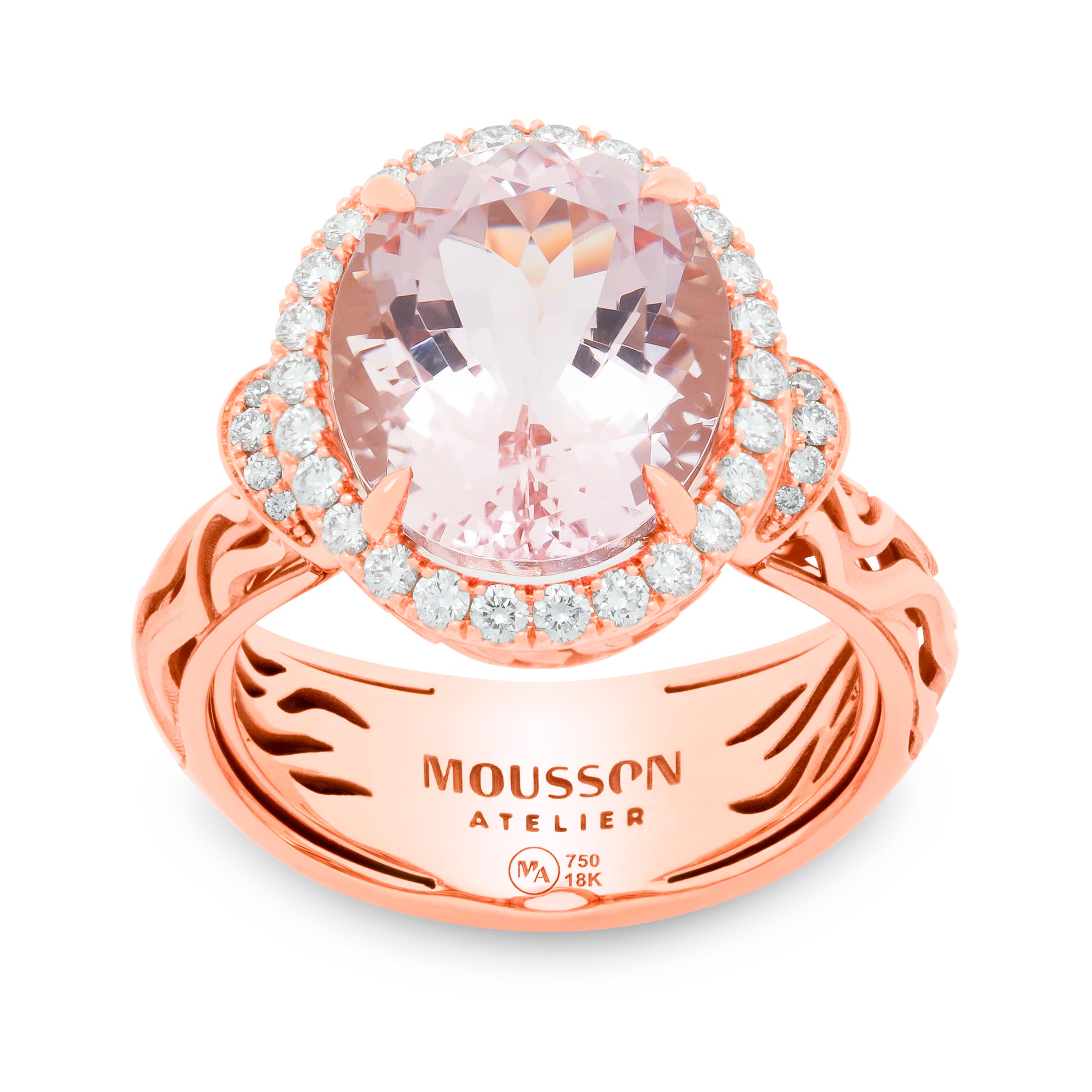 R 0144-0, 18K Rose Gold, Morganite, Diamonds Ring