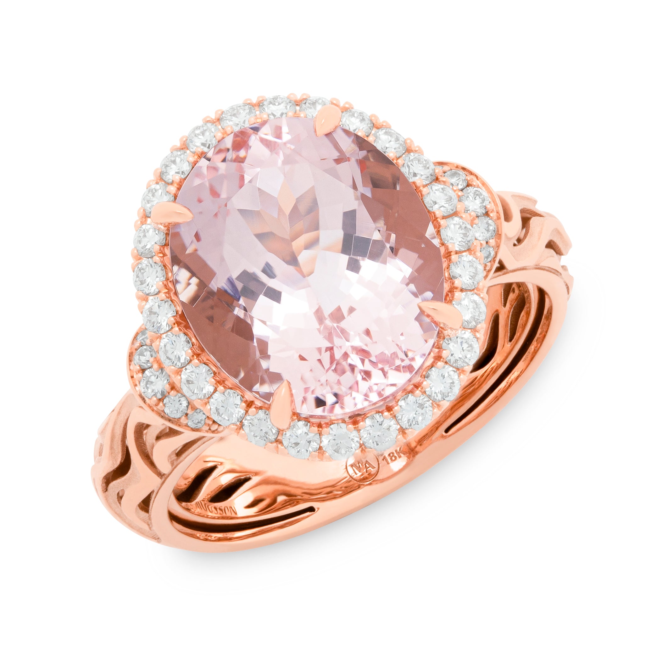 Morganite, Diamonds 18K Rose Gold Ring, R 0144-0