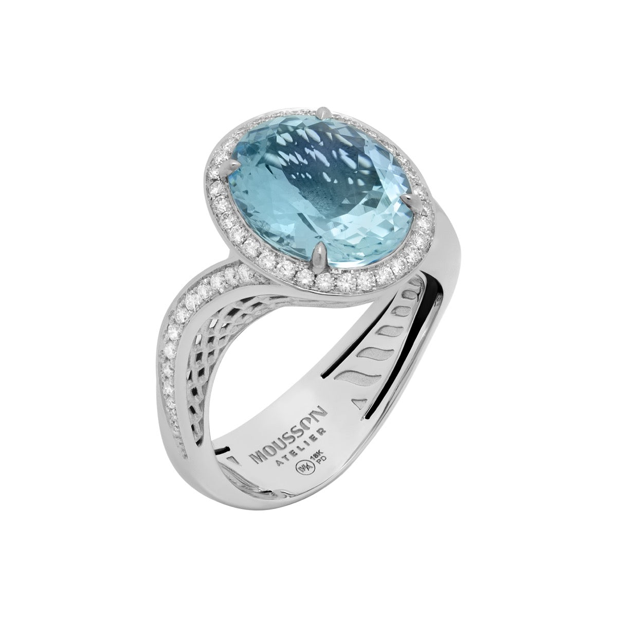 R 0144-2, 18K White Gold, Aquamarine, Diamonds Ring