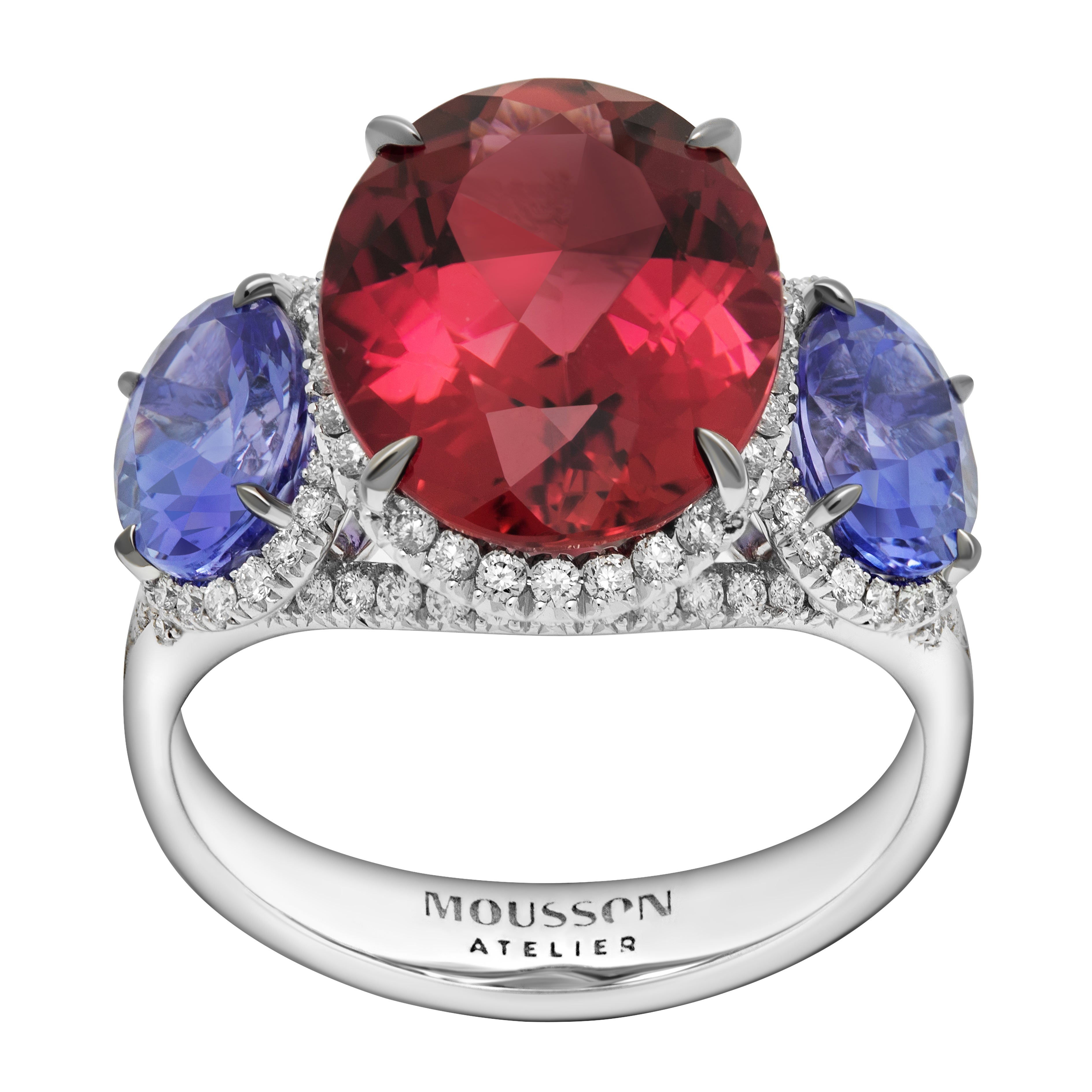 Rubellite, Tanzanite, Diamonds 18K White Gold, Ring R 0022-24
