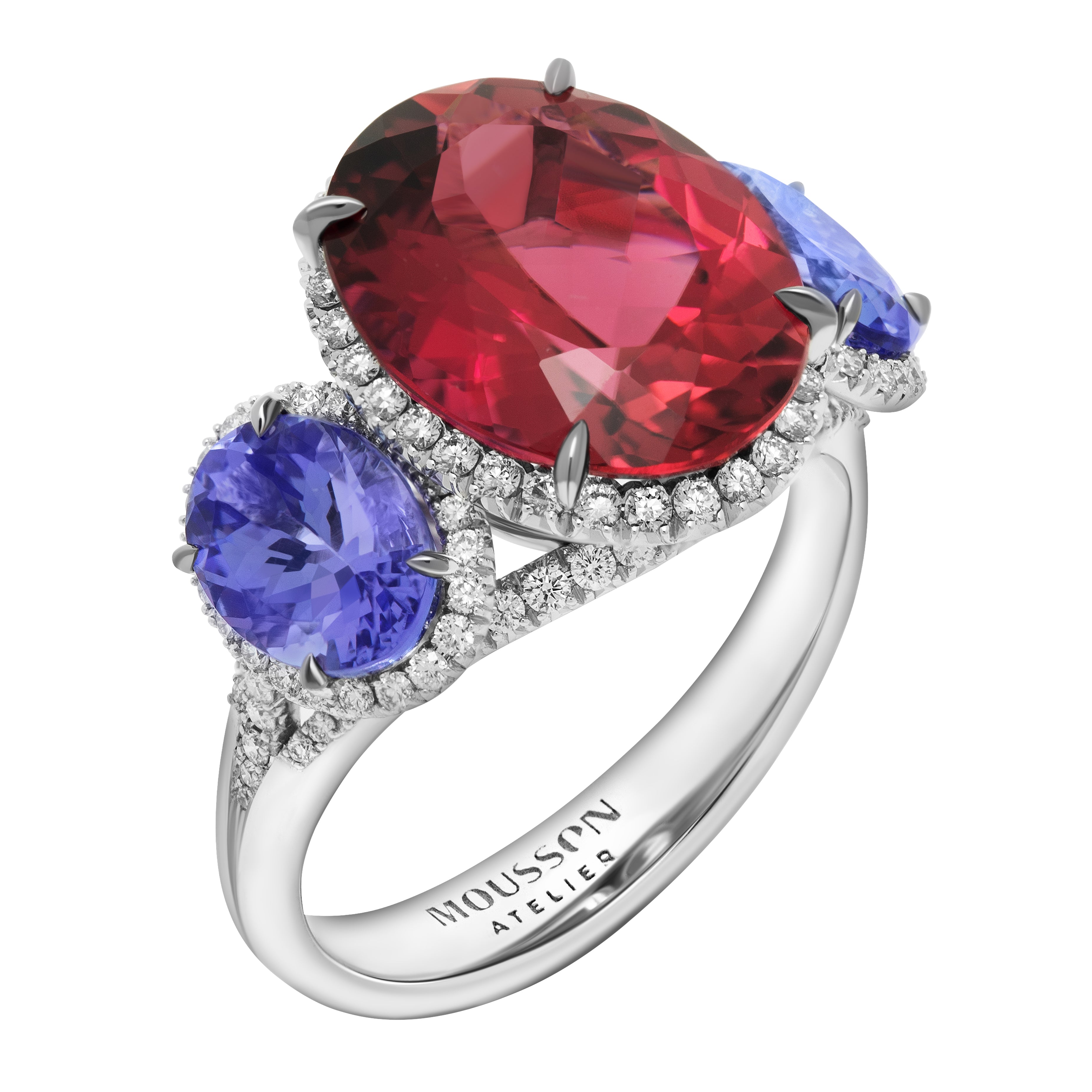 Rubellite, Tanzanite, Diamonds 18K White Gold, Ring R 0022-24