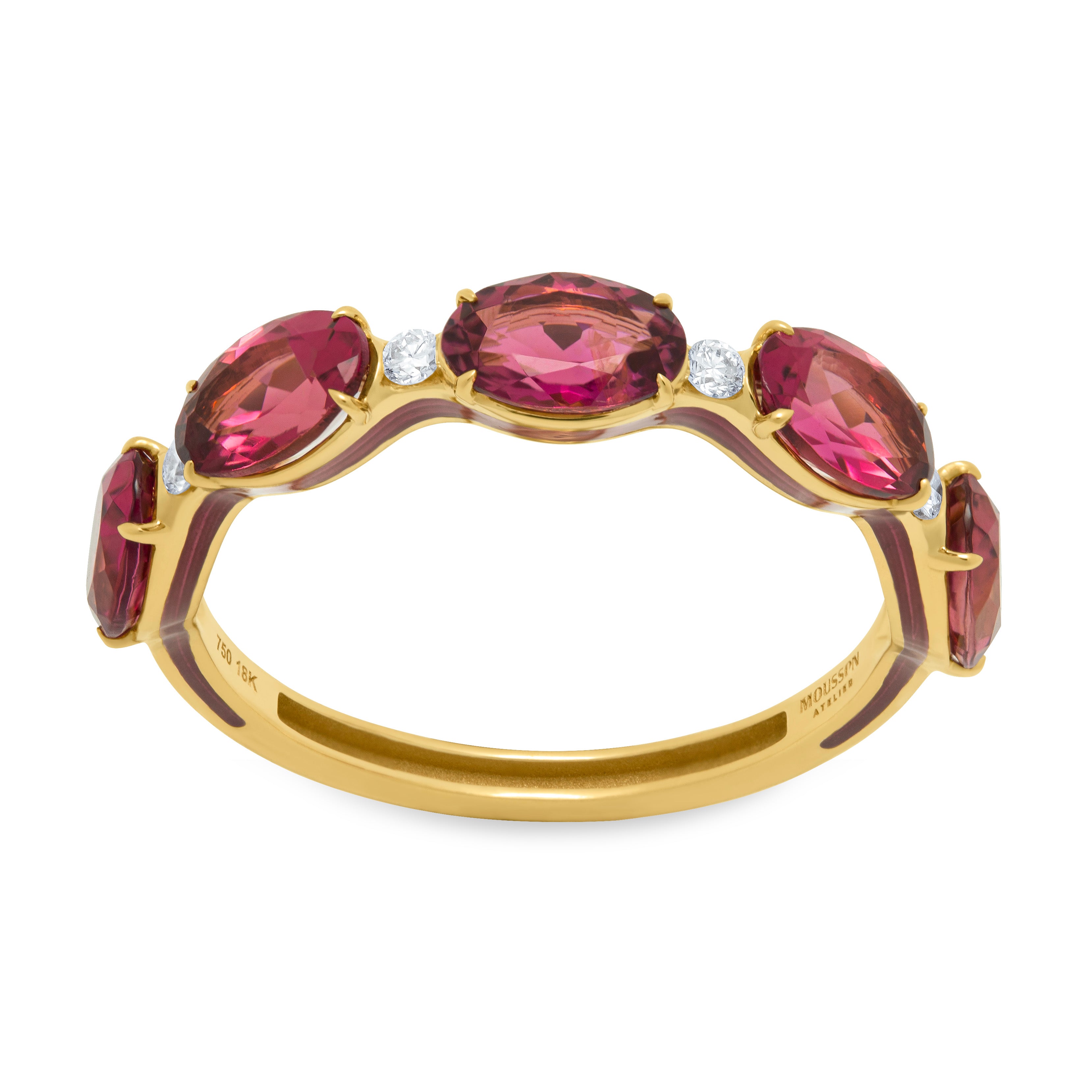 Pink Tourmaline, Diamonds, Enamel 18K Yellow Gold Ring, R 0143-04