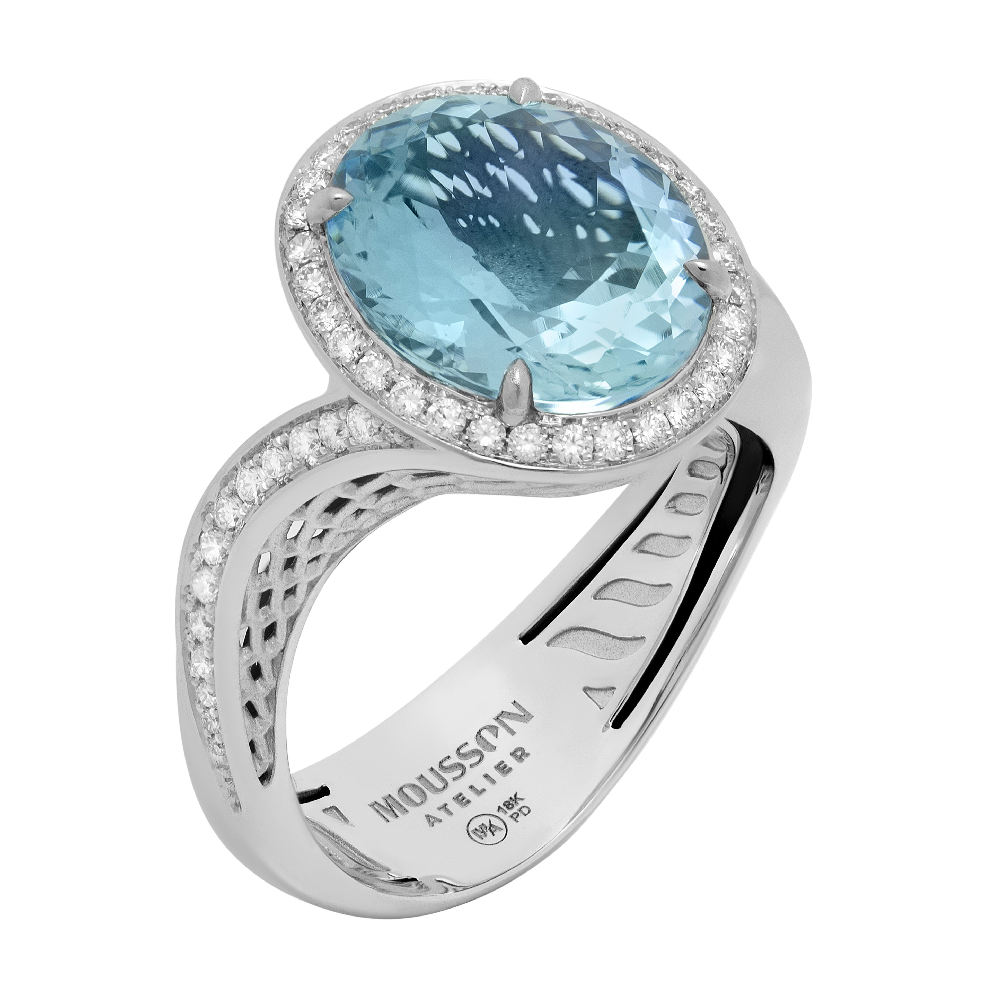 Aquamarine, Diamonds 18K White Gold Ring, R 0144-2