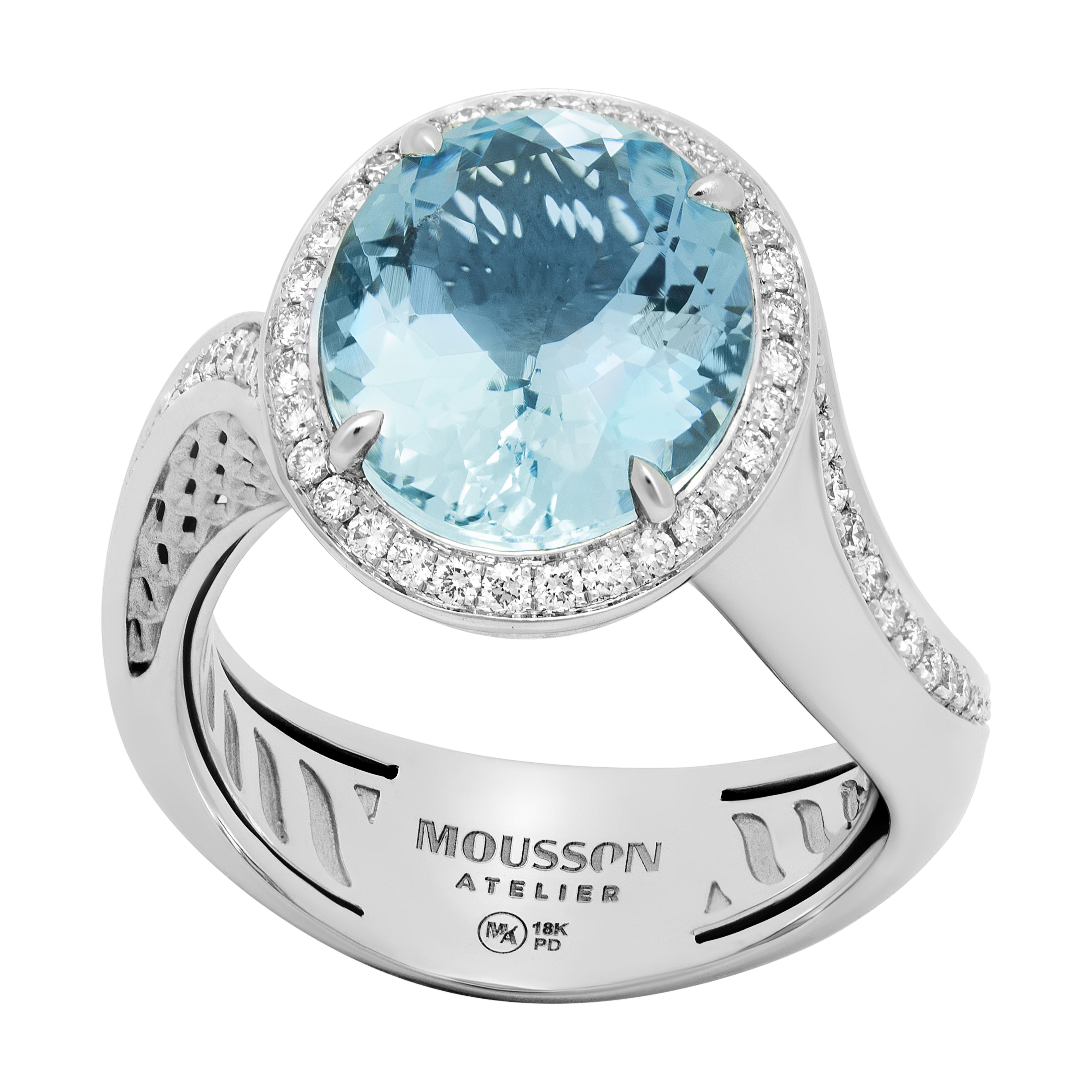 Aquamarine, Diamonds 18K White Gold Ring, R 0144-2