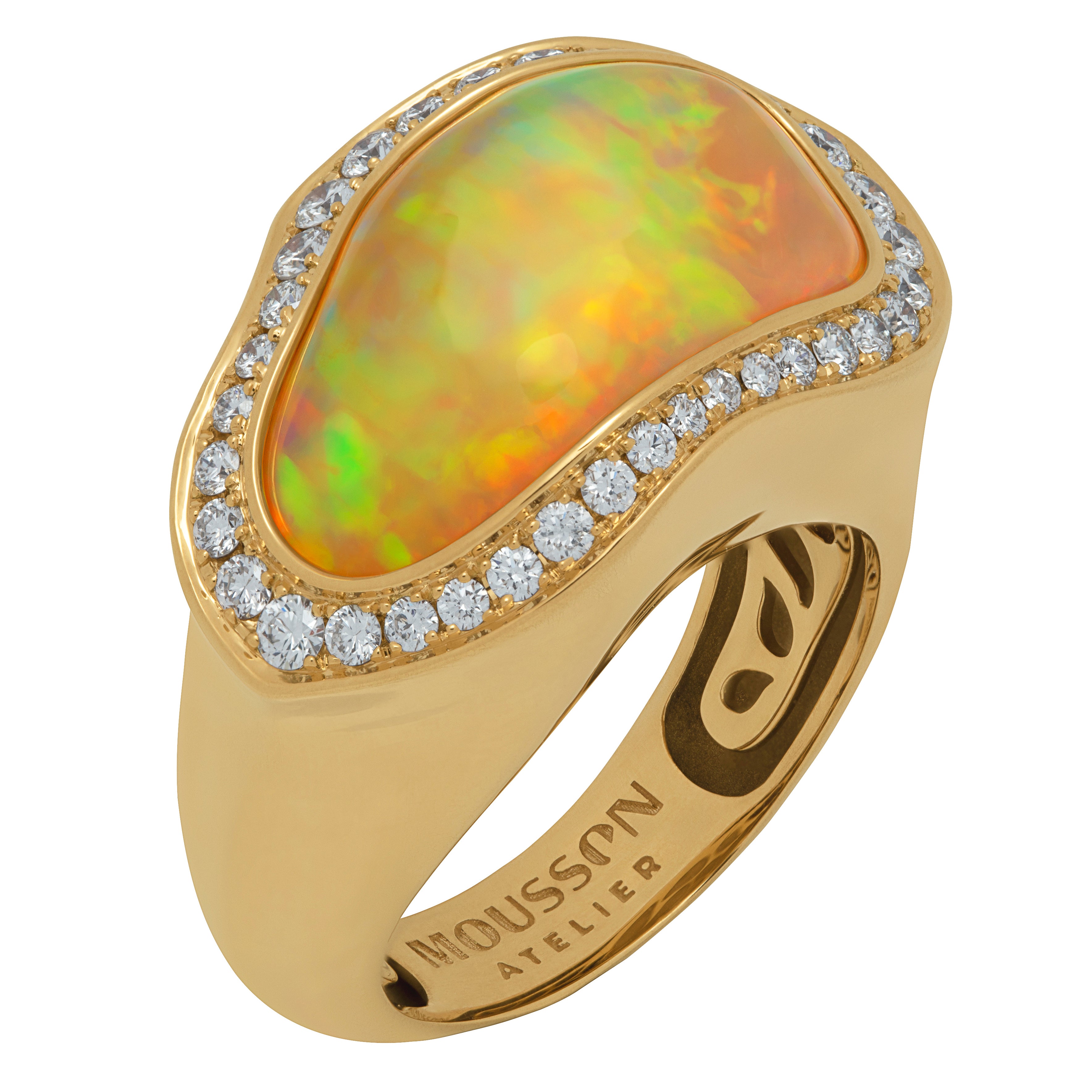 Fire Opal, Diamonds Ring 18K Yellow Gold, R 0029-22