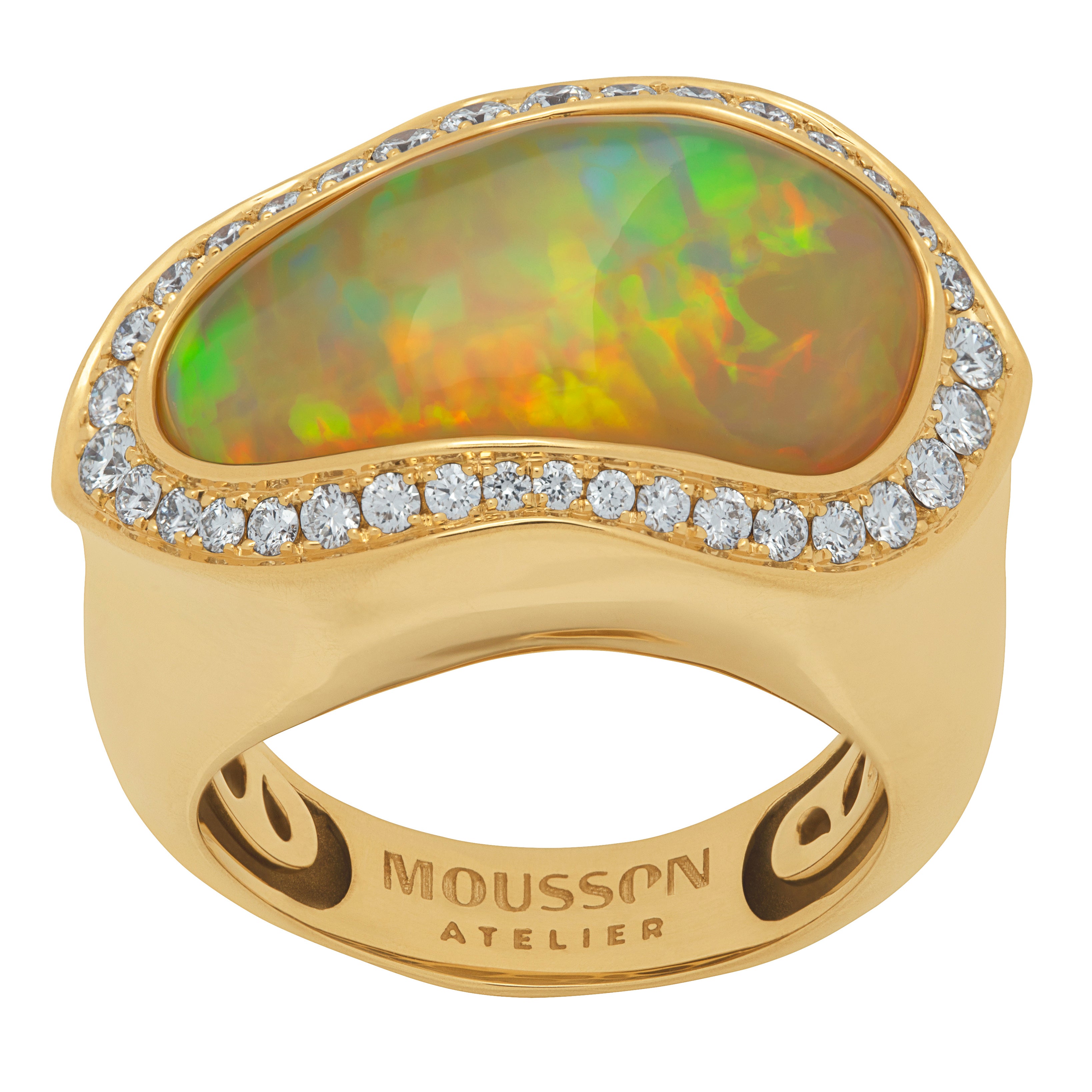 Fire Opal, Diamonds Ring 18K Yellow Gold, R 0029-22