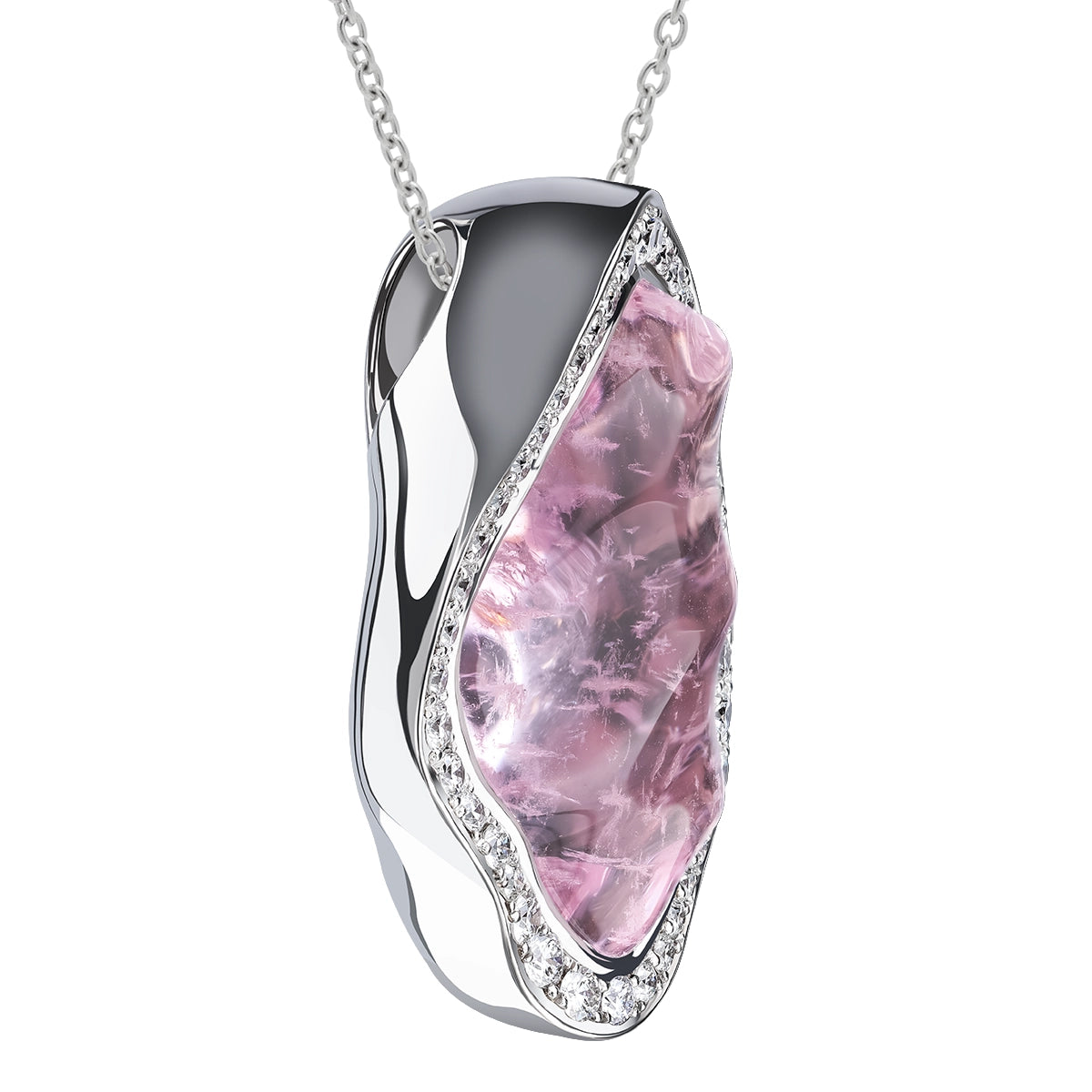 Morganite, Diamonds 18K White Gold Pendant, P 0030-43/1
