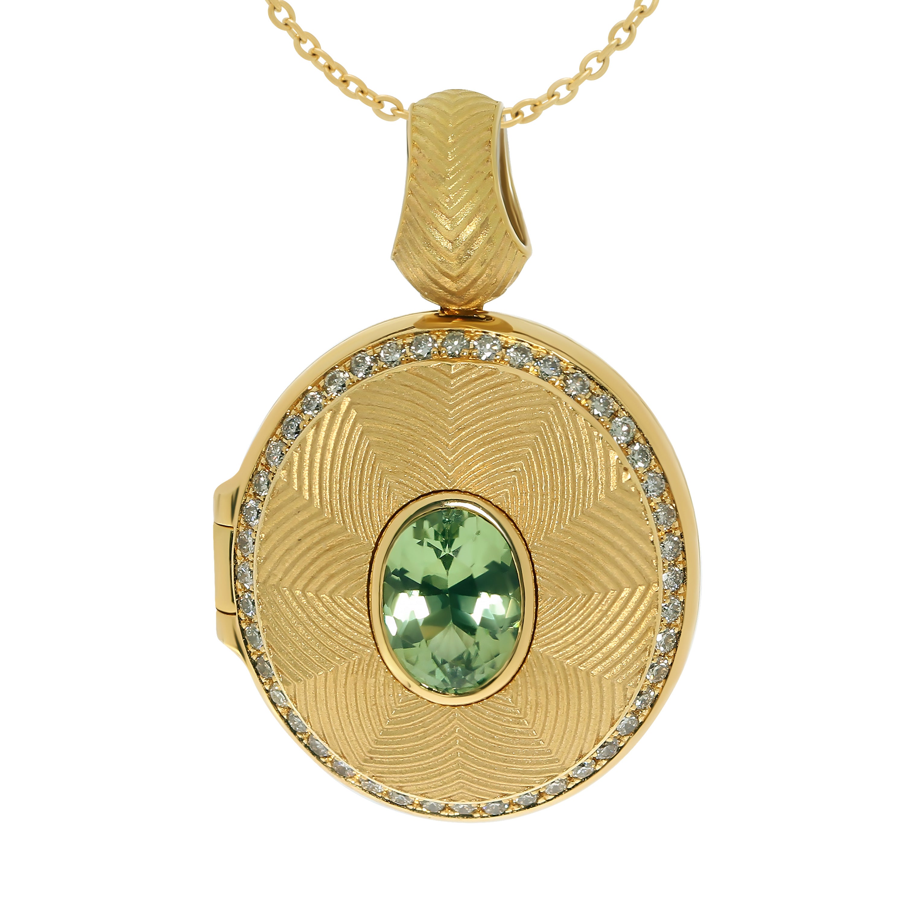 Tourmaline, Champagne Diamonds 18K Yellow Gold Pendant, P 0084-1