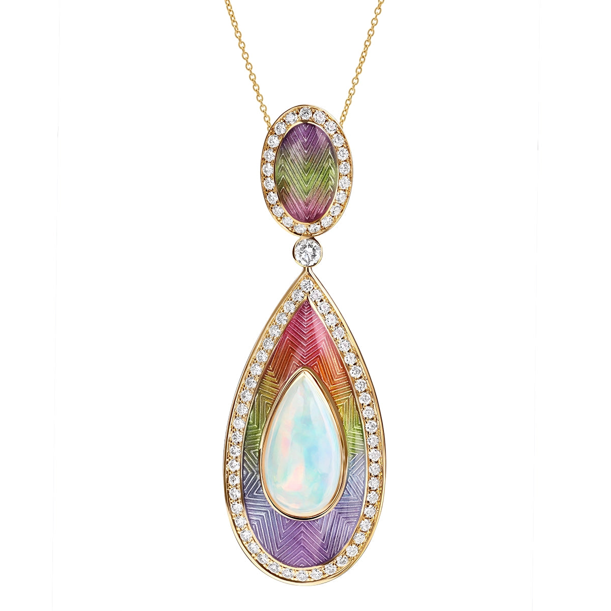 Enamel, Opal, Diamonds 18K Yellow Gold Pendant, P 0105-2