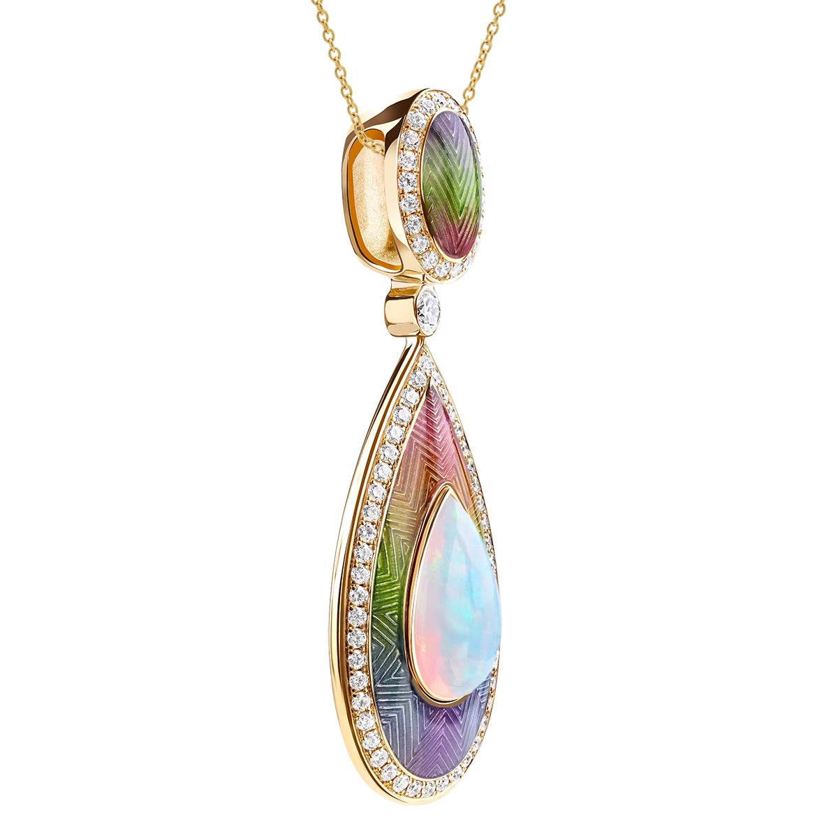 Enamel, Opal, Diamonds 18K Yellow Gold Pendant, P 0105-2