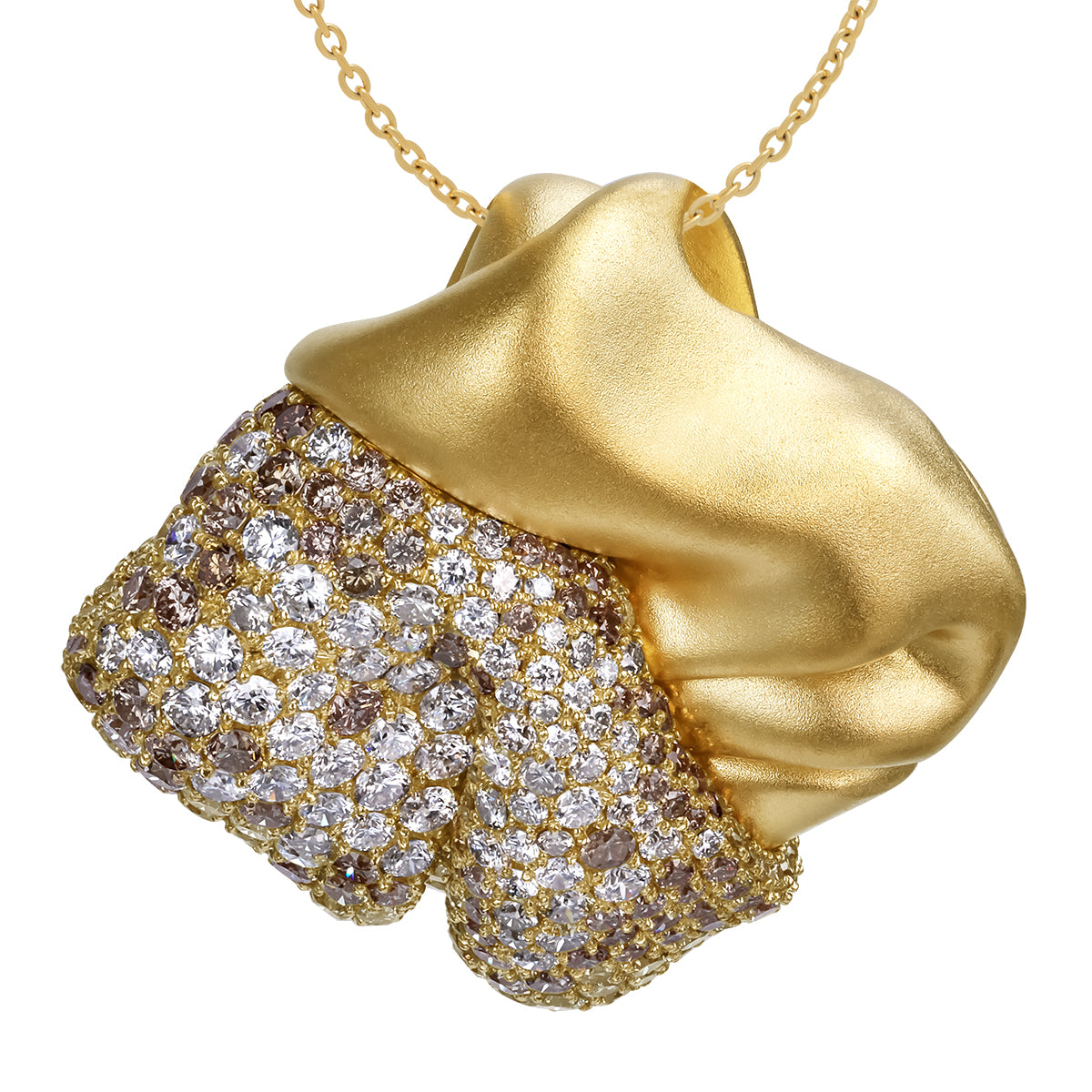 White and Champagne Diamonds 18K Yellow Matte Gold Pendant, P 0132-1