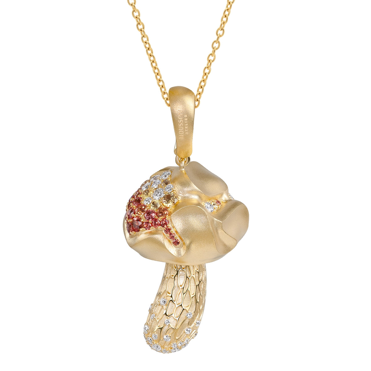 Orange Yellow Sapphires, Diamonds 18K Yellow Gold Pendant, P 0204-21