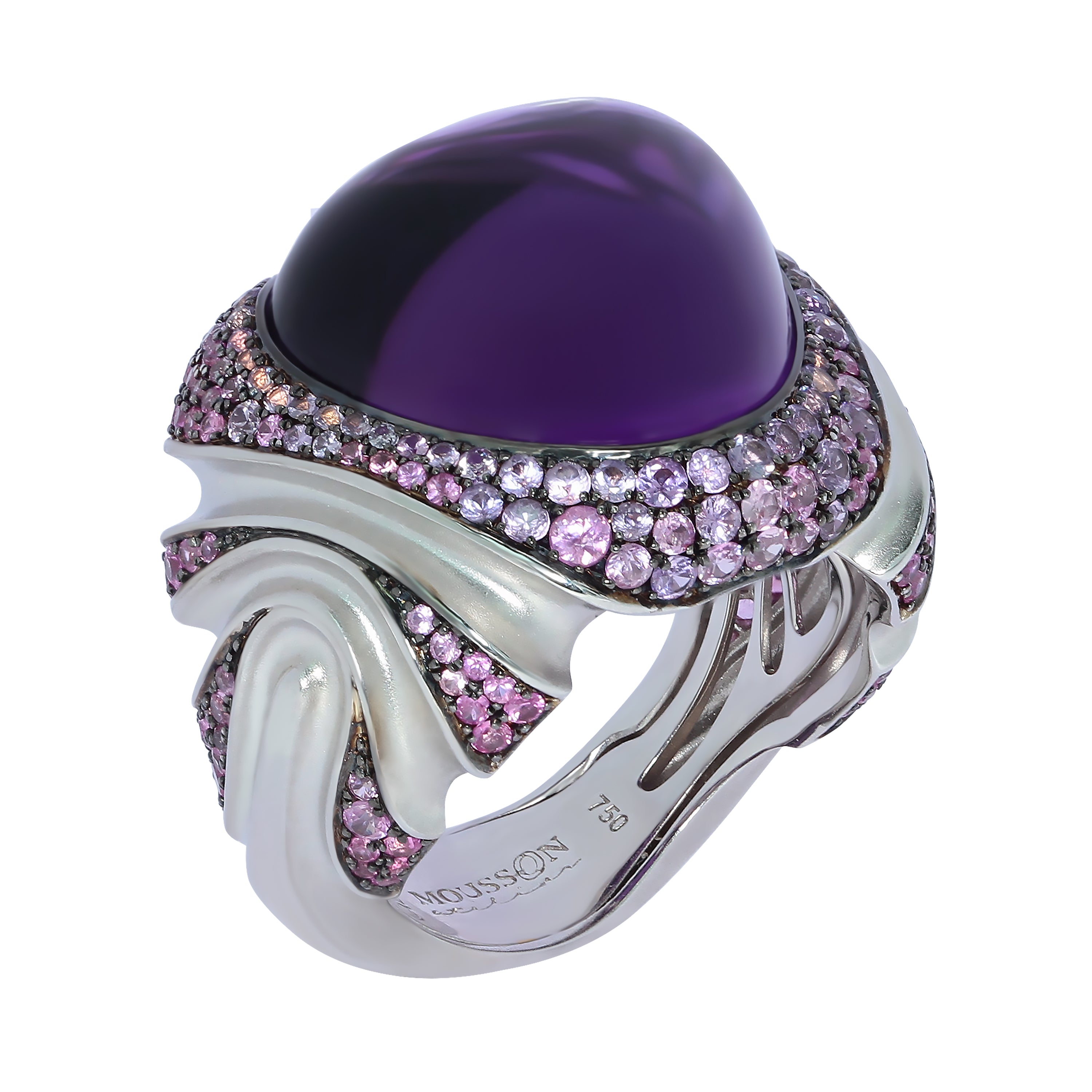 R 0007-2 18K White Gold, Amethyst, Purple Sapphires Ring