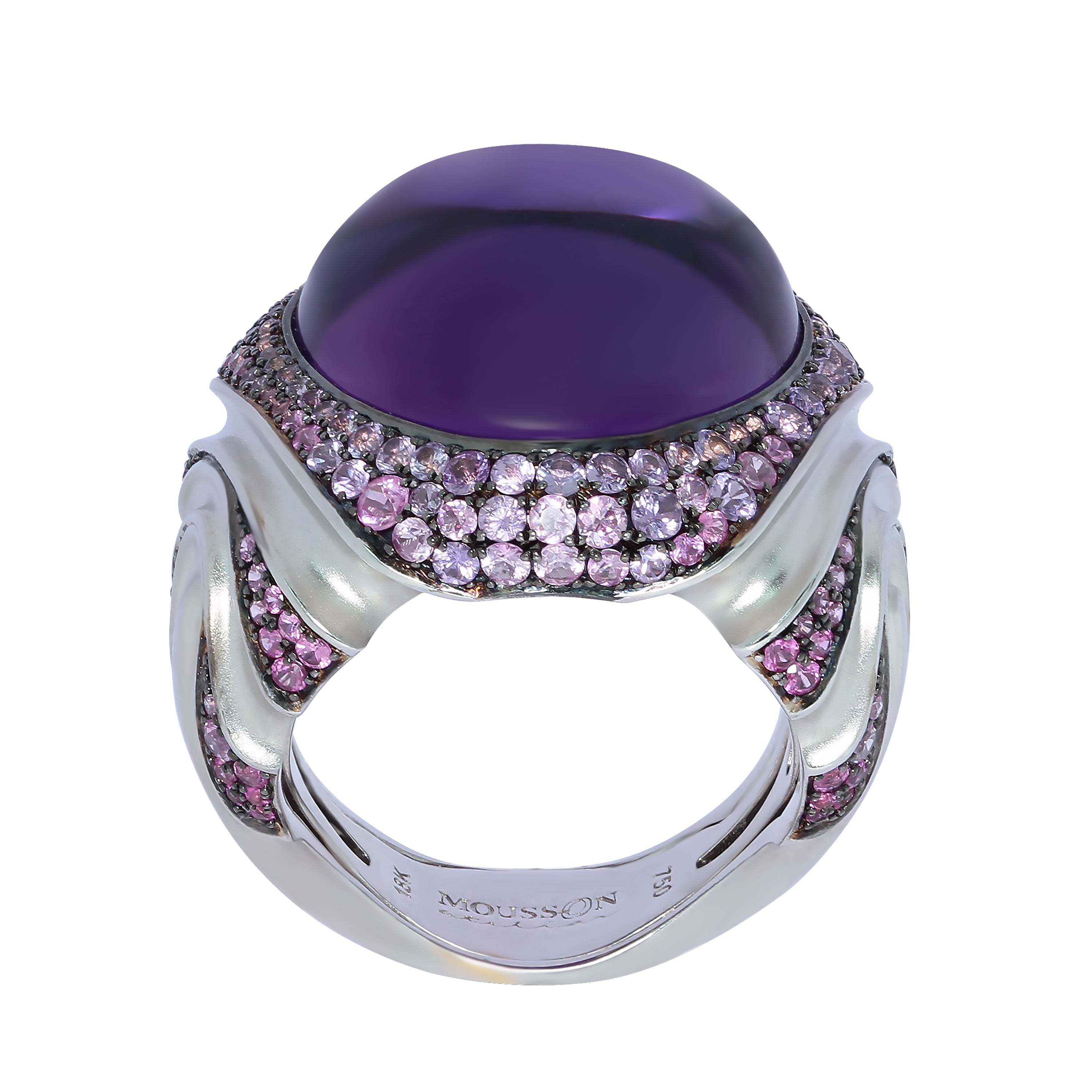 Amethyst, Purple Sapphires 18K White Gold Ring, R 0007-2