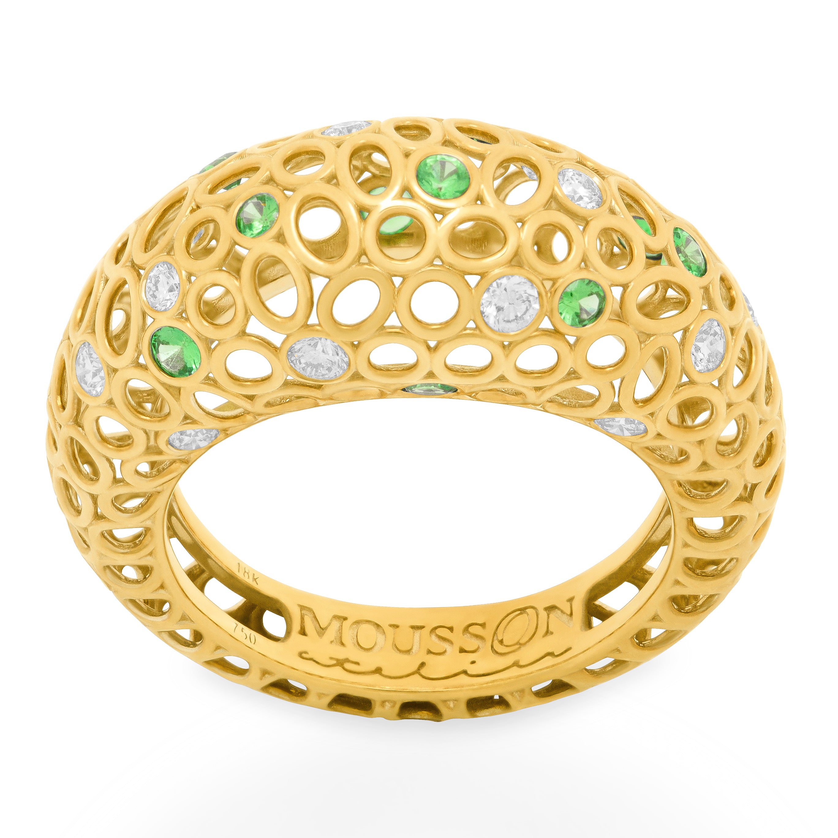 Tsavorites, Diamonds 18K Yellow Gold Ring, R 0023-3