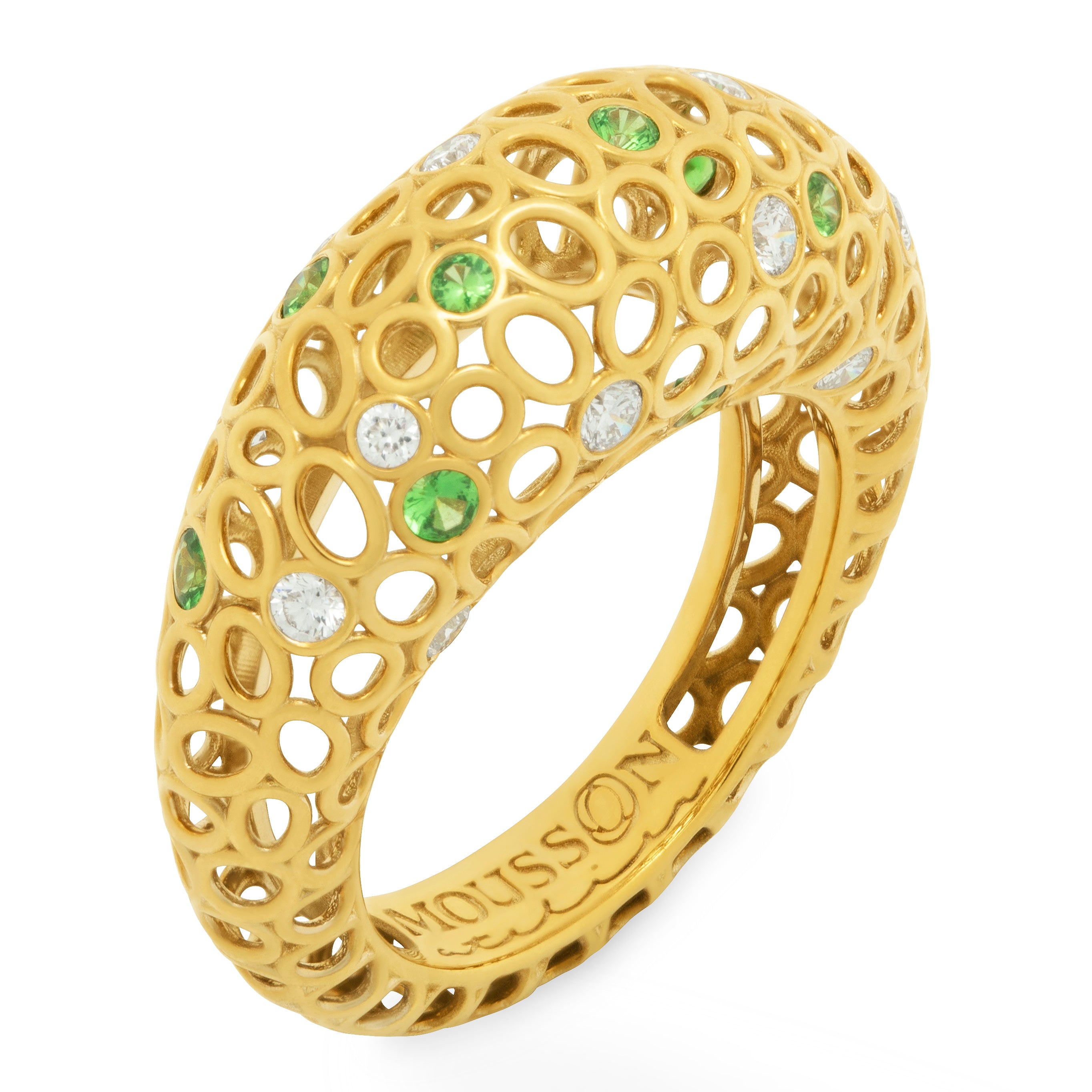 Tsavorites, Diamonds 18K Yellow Gold Ring, R 0023-3