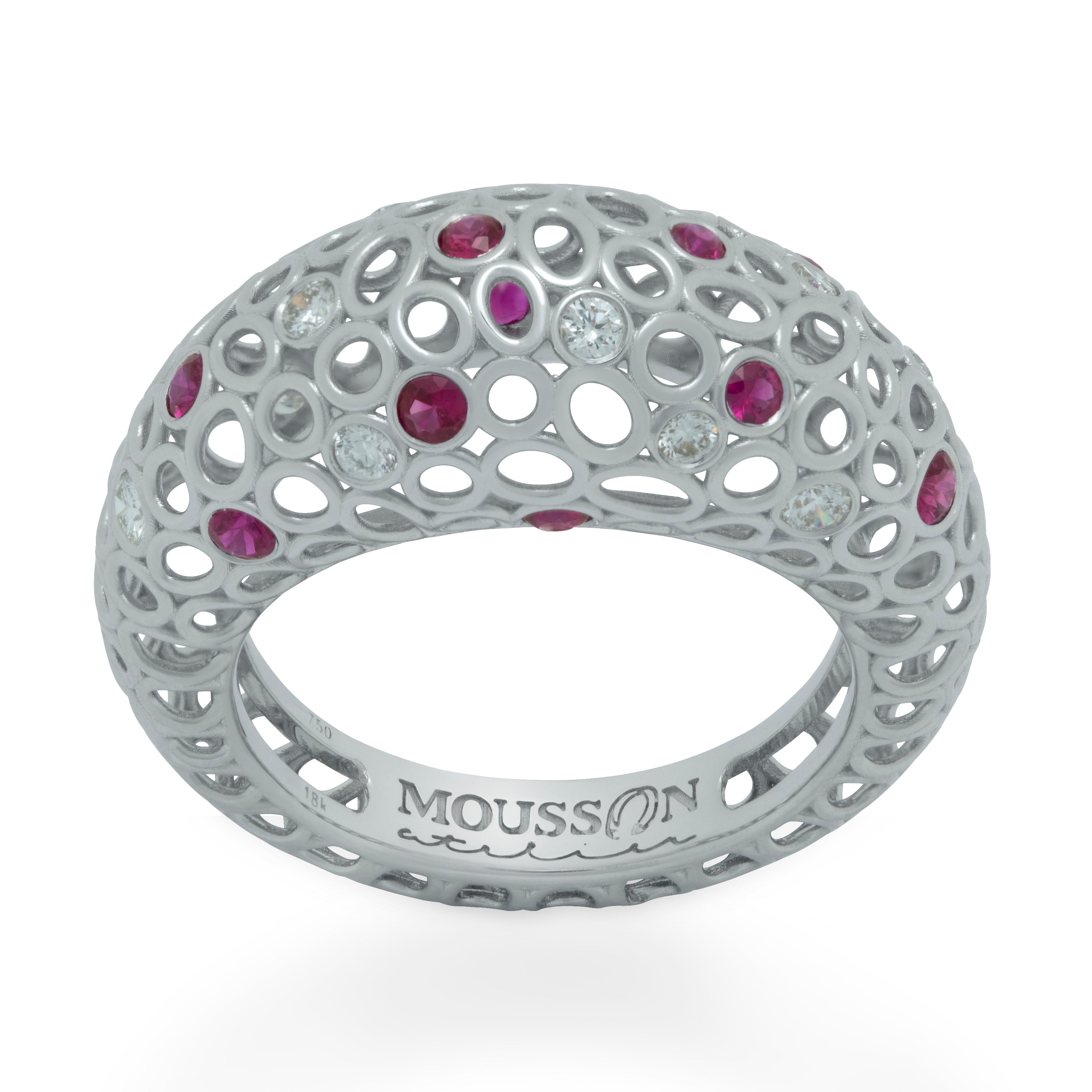 Ruby, Diamonds 18K White Gold Ring, R 0023-3