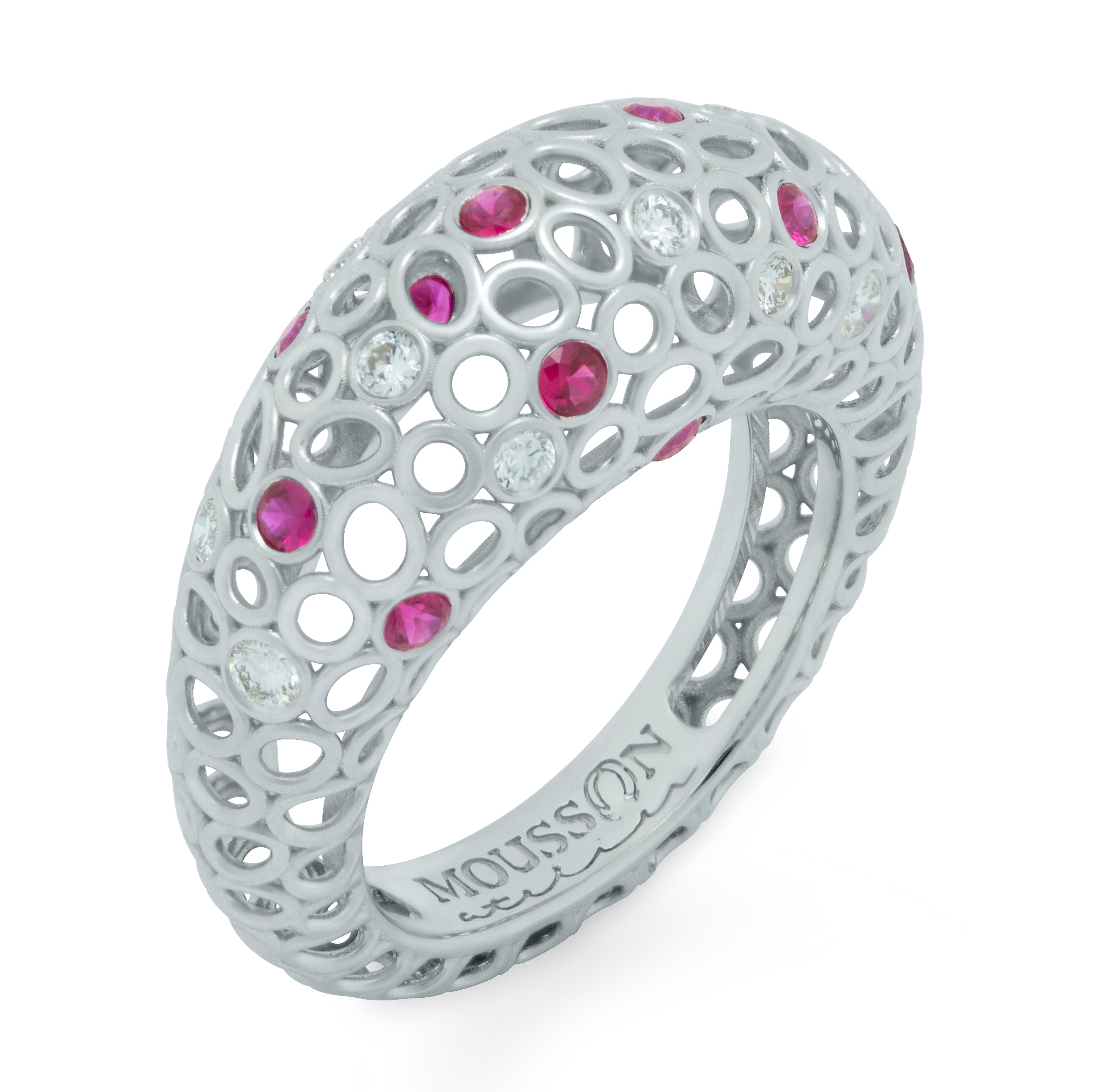 Ruby, Diamonds 18K White Gold Ring, R 0023-3