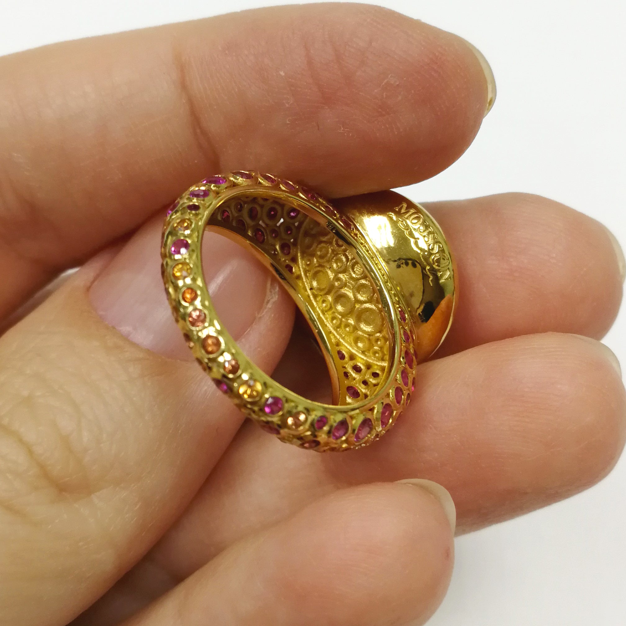 Spessartine Garnet, Ruby, Pink and Orange Sapphire 18K Yellow Gold, Ring R 0023-4