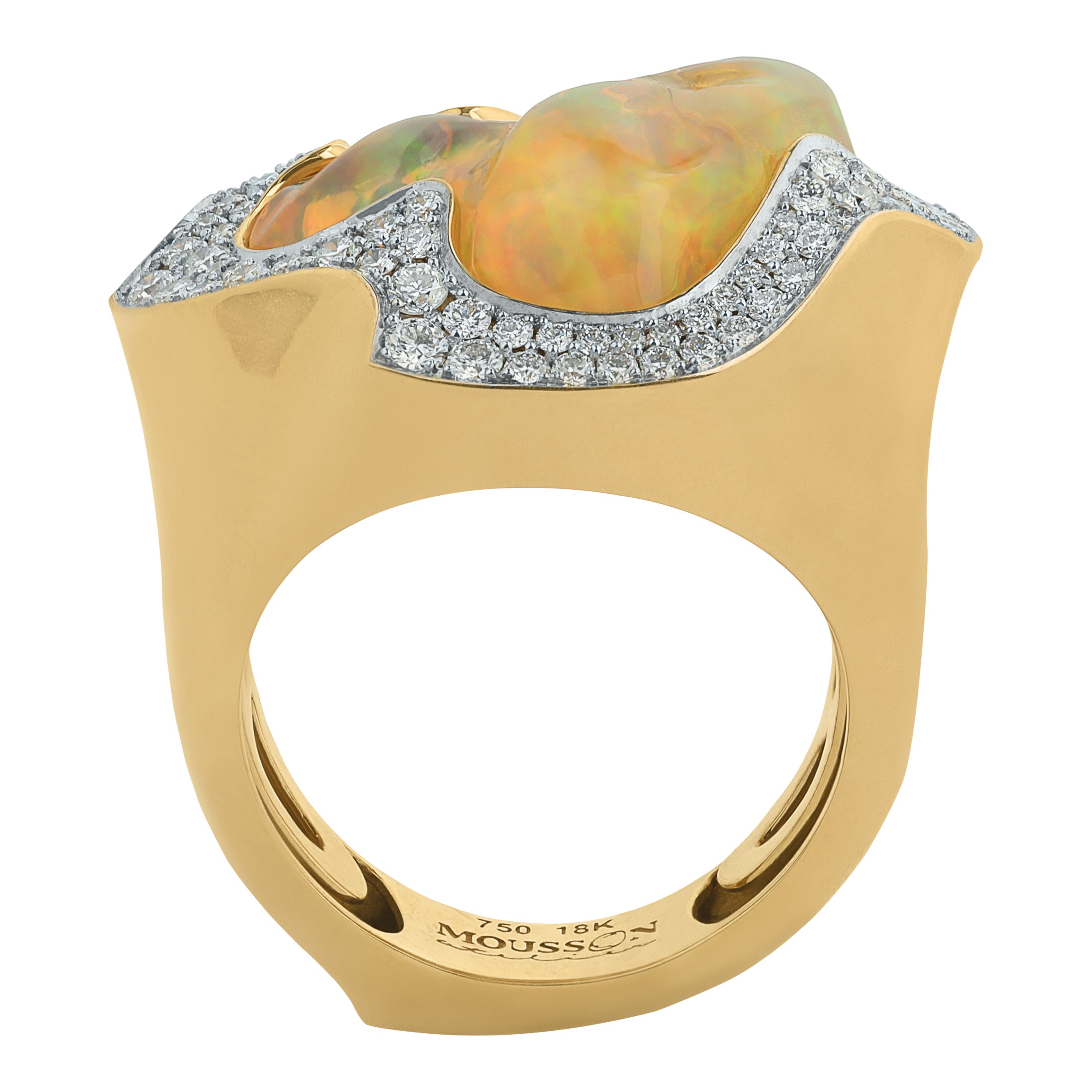 Mexican Fire Opal, Diamonds Ring 18K Yellow Gold, R 0029-16/1