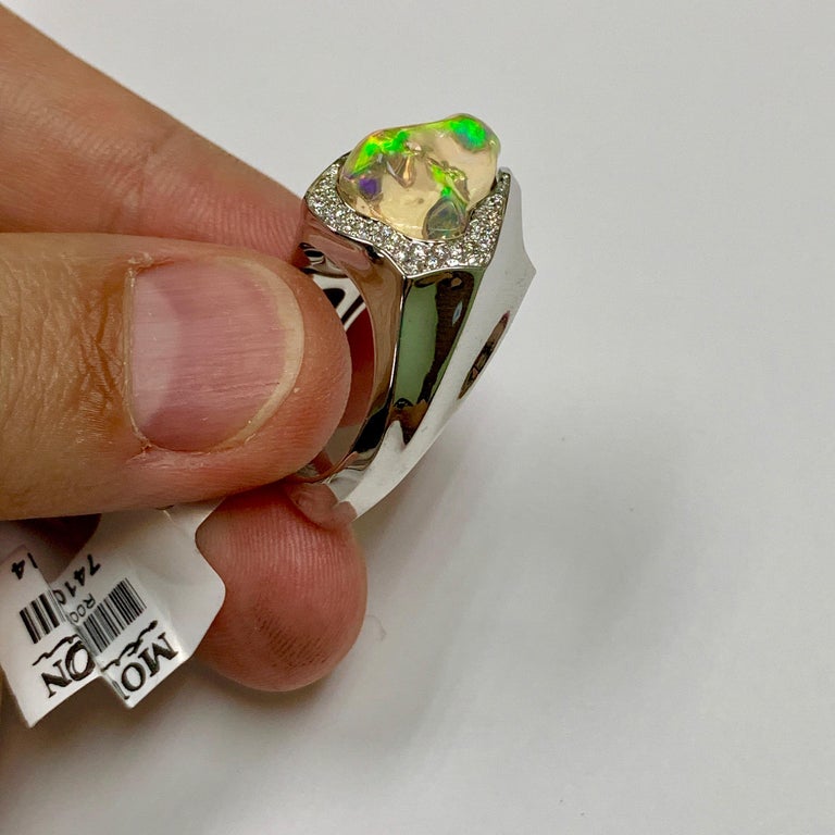 Mexican Fire Opal, Diamonds 18K White Gold Ring, R 0029-17/1