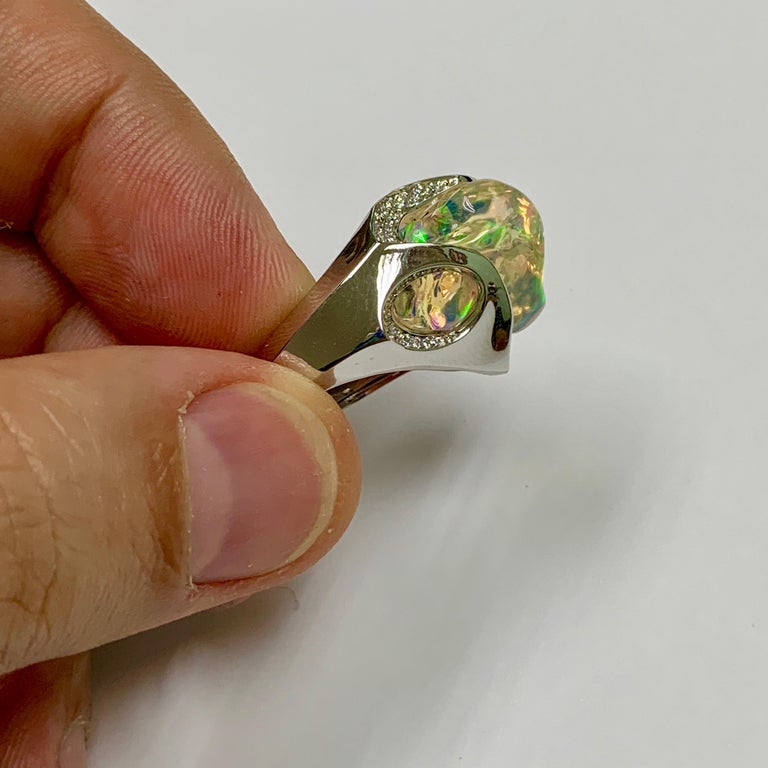 Mexican Fire Opal, Diamonds 18K White Gold Ring, R 0029-17/1