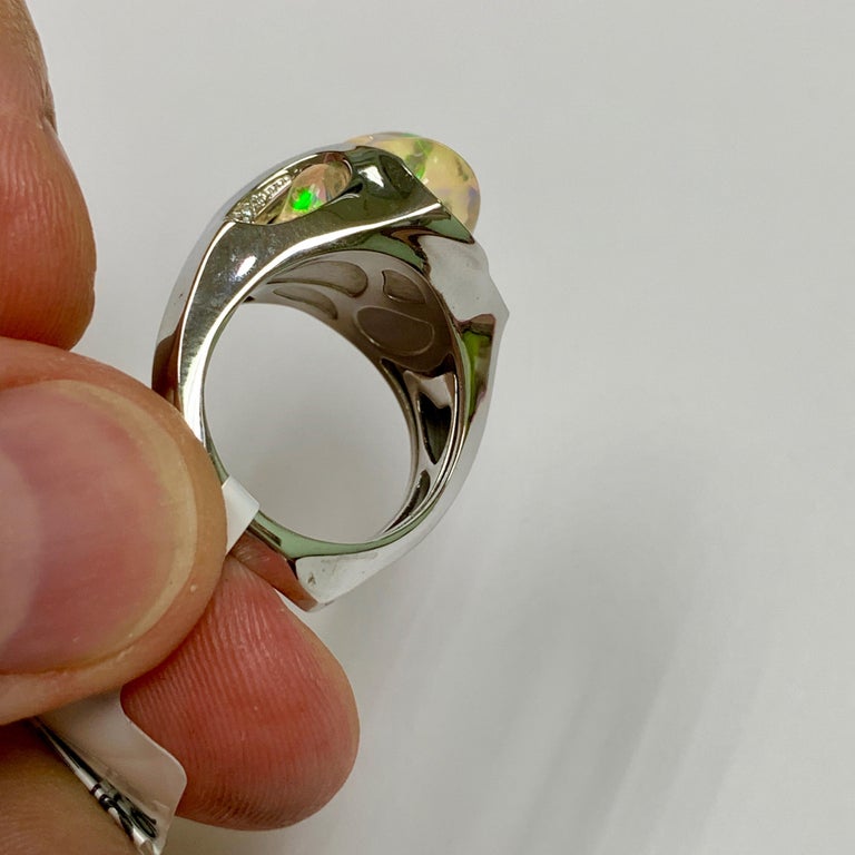 Mexican Fire Opal, Diamonds 18K White Gold Ring, R 0029-17/1