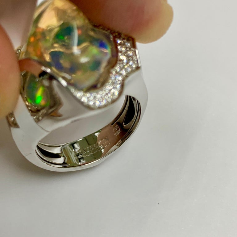 Mexican Fire Opal, Diamonds 18K White Gold Ring, R 0029-17/1