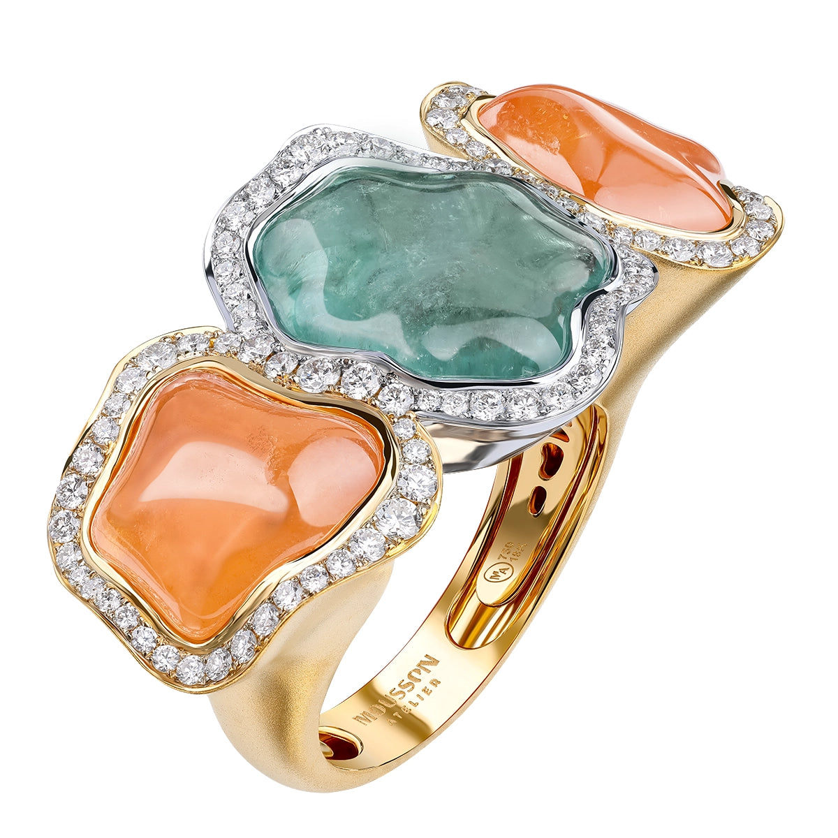Spessartine, Tourmaline, Diamonds 18K Yellow White Gold Ring, R 0033-38/1