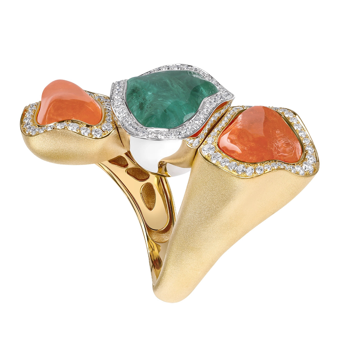 Spessartine, Tourmaline, Diamonds 18K Yellow White Gold Ring, R 0033-39
