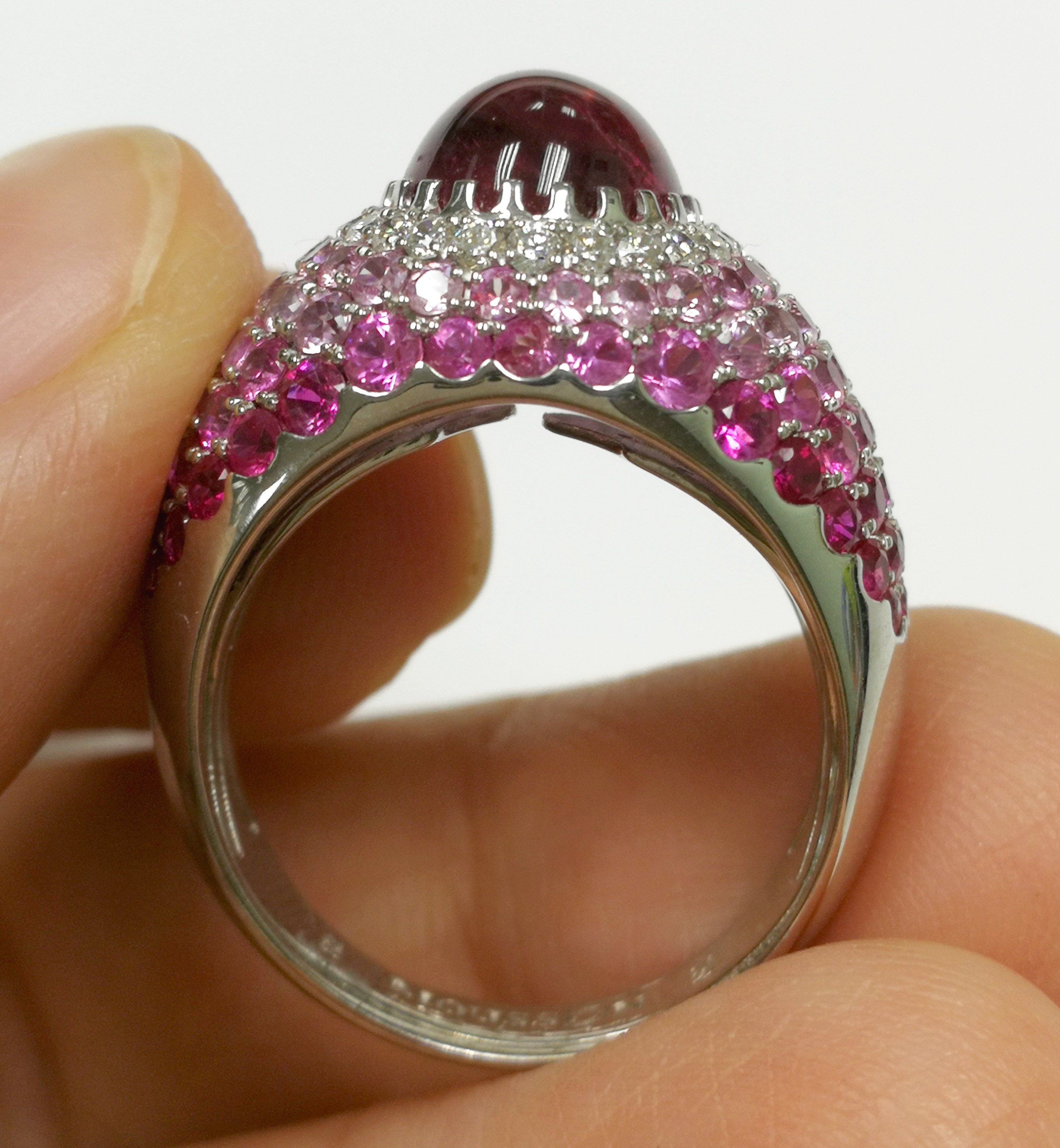 Rubellite, Diamonds, Ruby, Pink Sapphires 18K White Gold Ring, R 0072-0