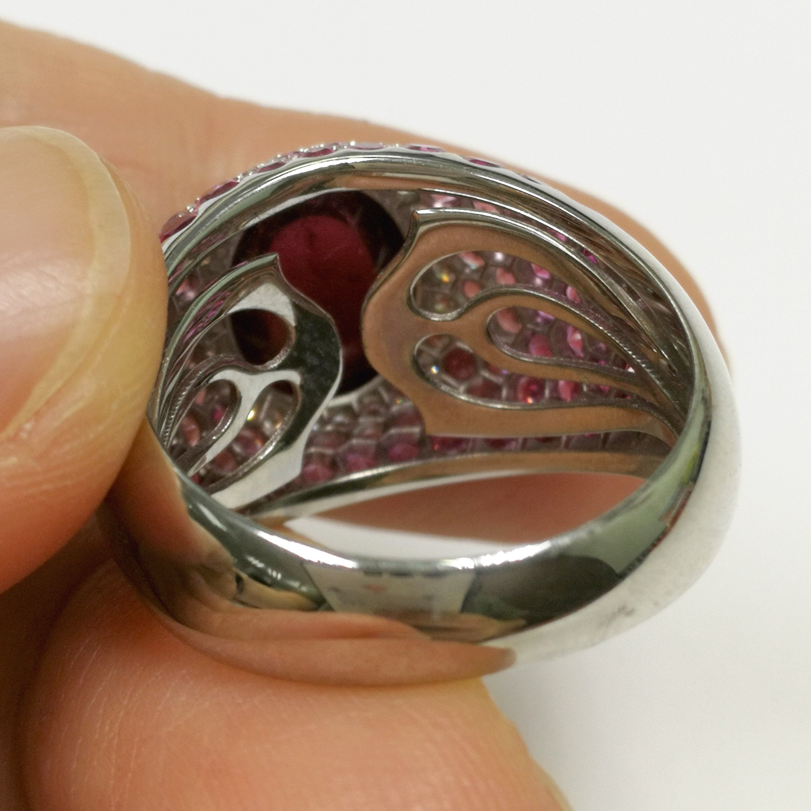 Rubellite, Diamonds, Ruby, Pink Sapphires 18K White Gold Ring, R 0072-0