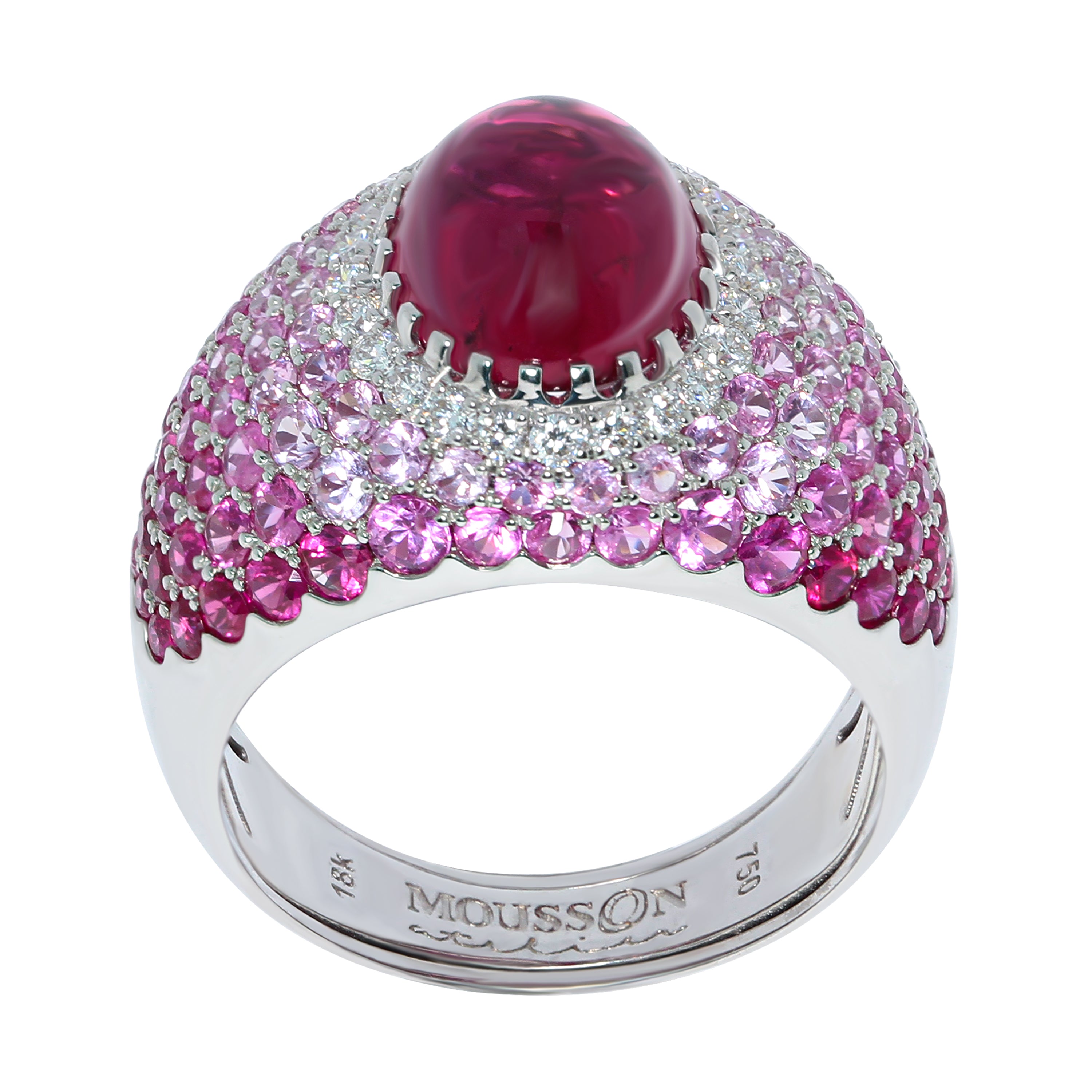 Rubellite, Diamonds, Ruby, Pink Sapphires 18K White Gold Ring, R 0072-0