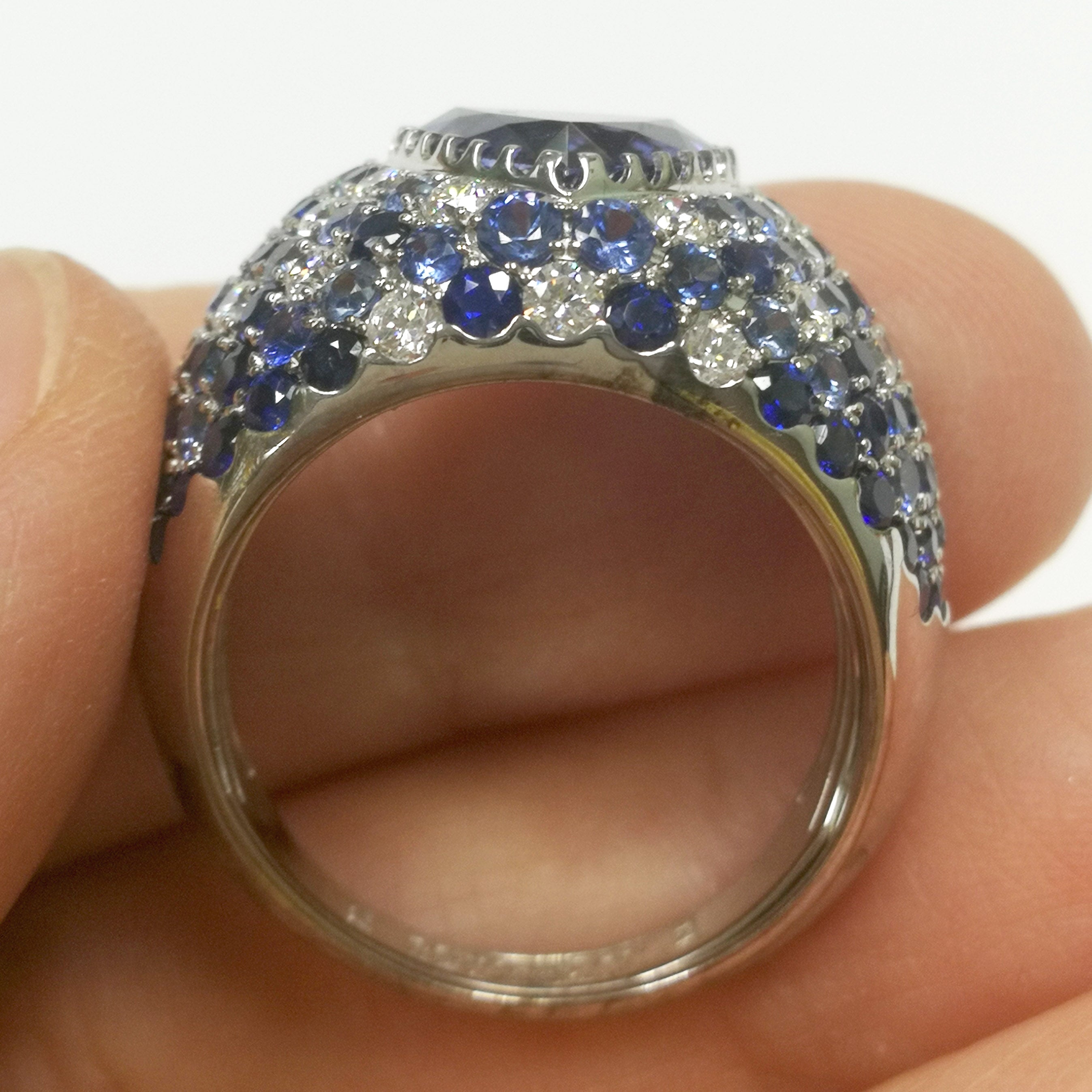 Tanzanite, Diamonds, Sapphires 18K White Gold Ring, R 0073-0