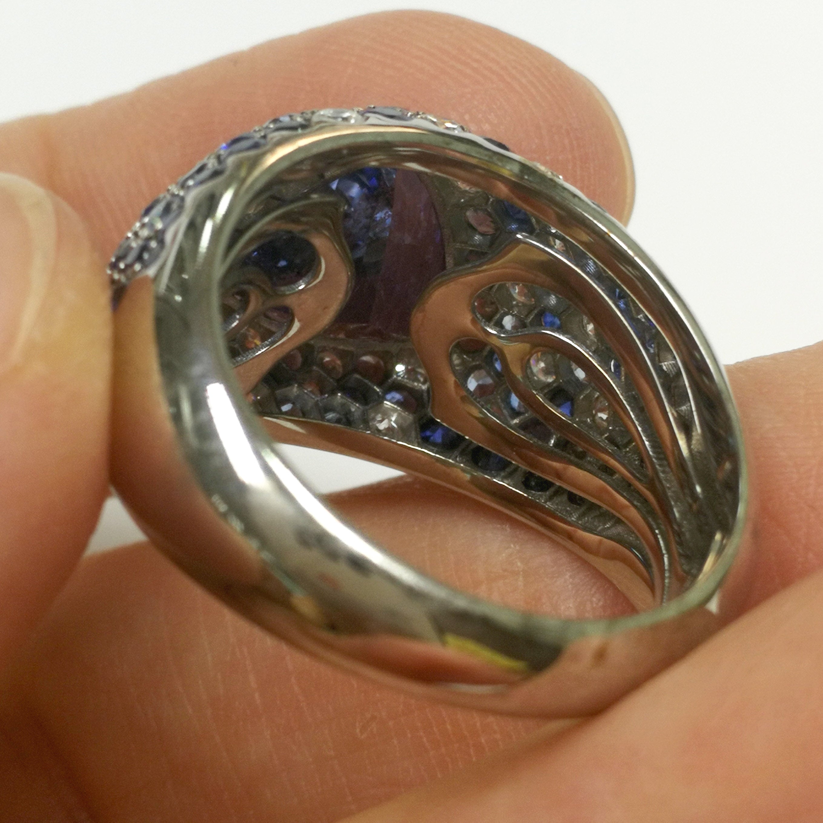 Tanzanite, Diamonds, Sapphires 18K White Gold Ring, R 0073-0