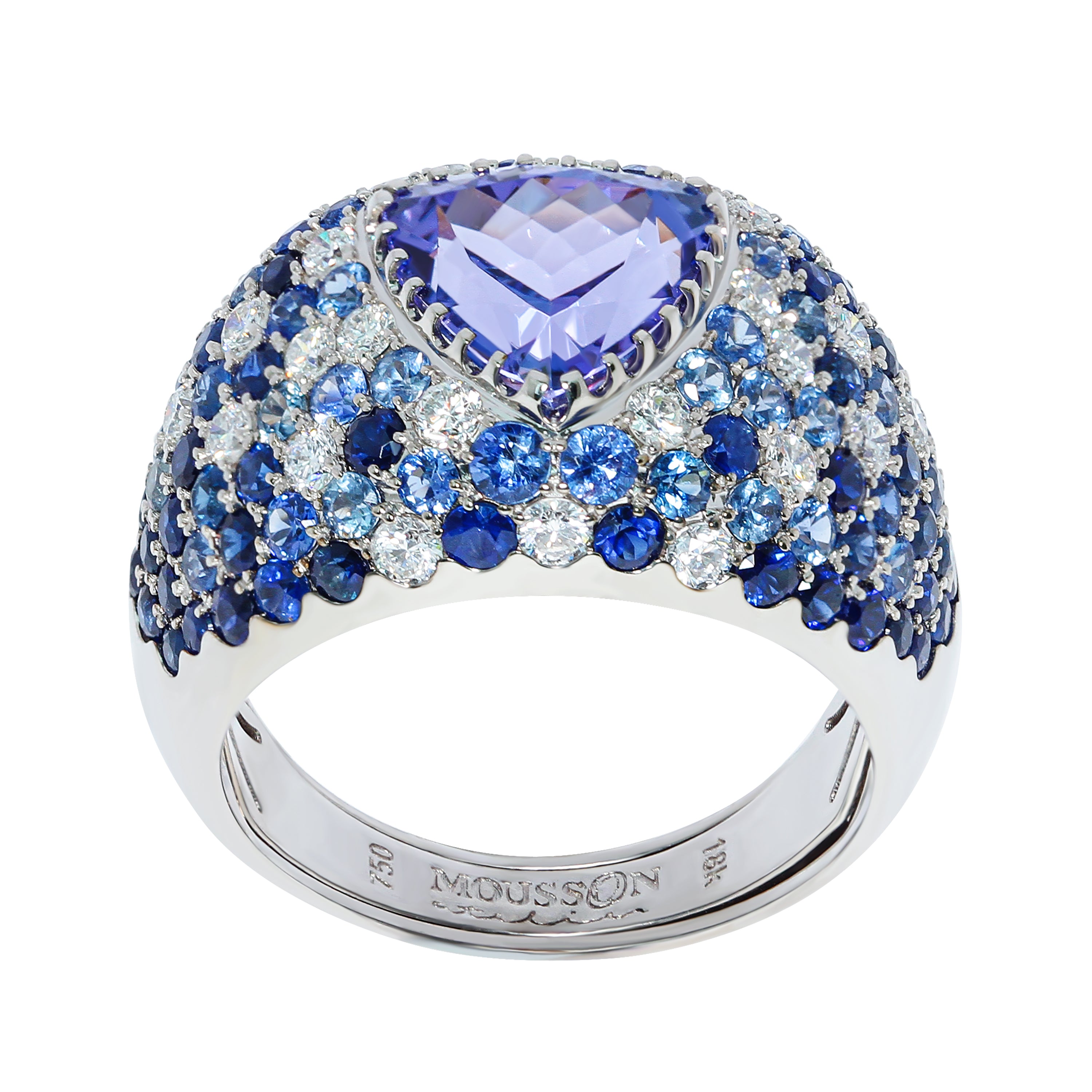 Tanzanite, Diamonds, Sapphires 18K White Gold Ring, R 0073-0