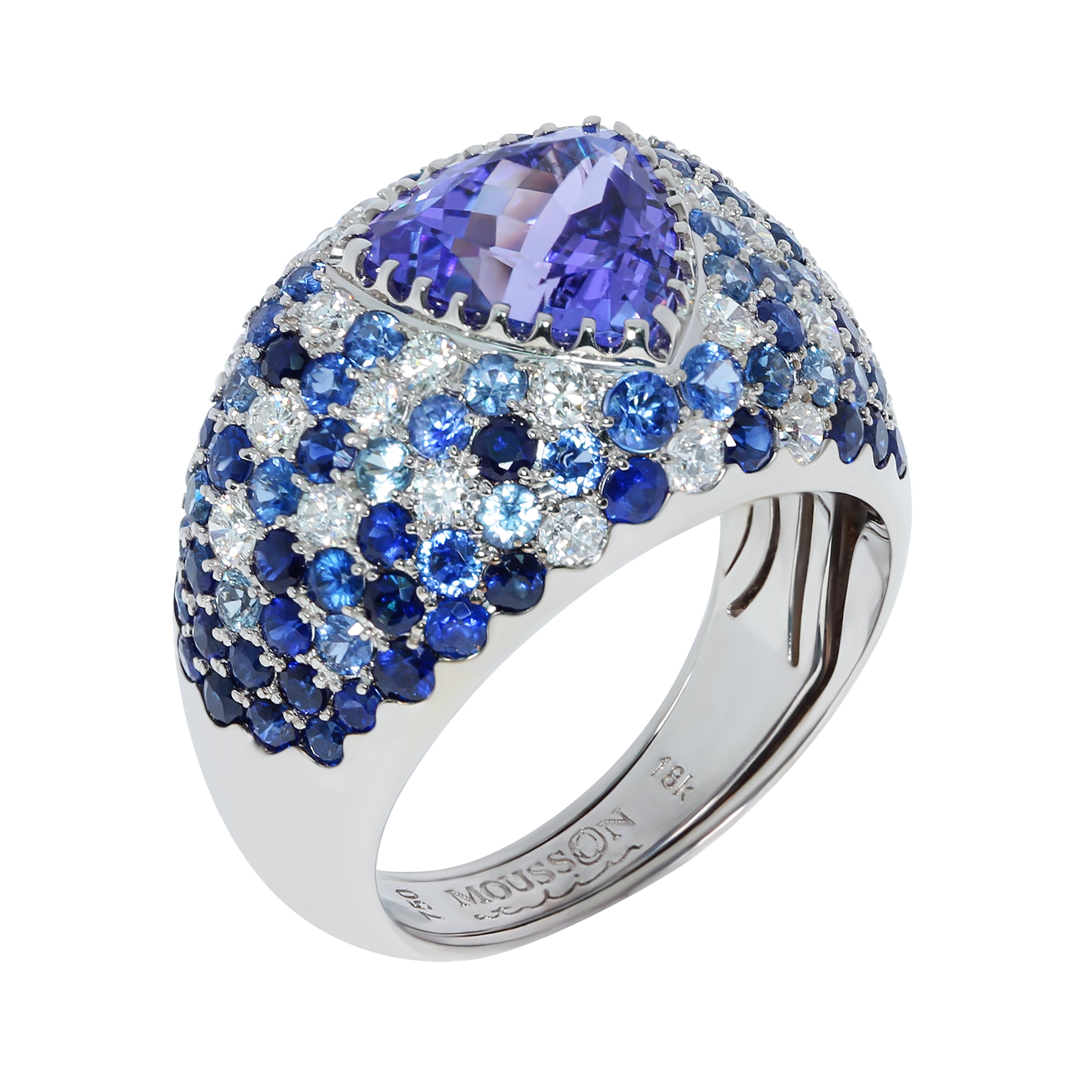 Tanzanite, Diamonds, Sapphires 18K White Gold Ring, R 0073-0
