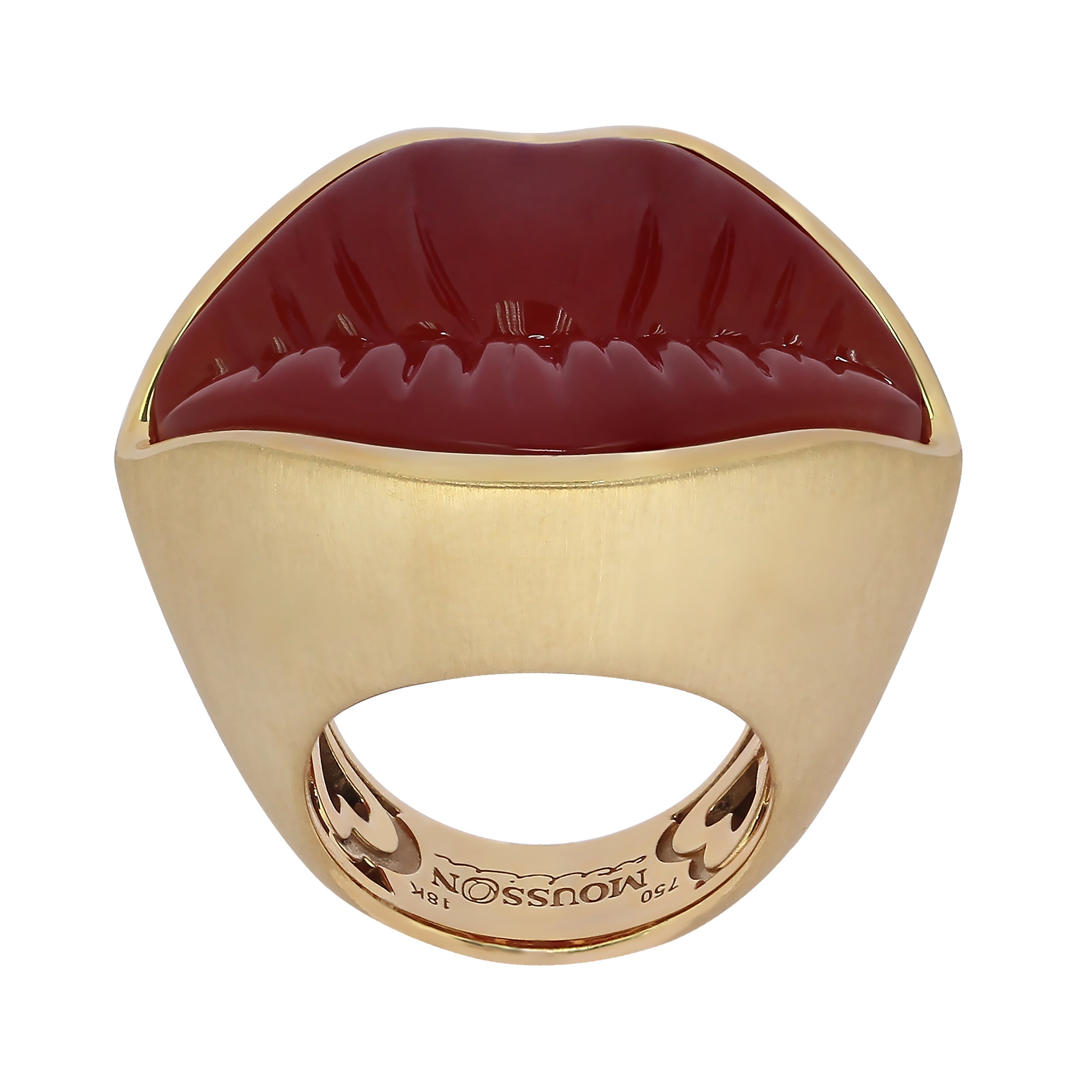 Carved Carnelian, Diamonds 18K Yellow Gold Ring, R 0077-1