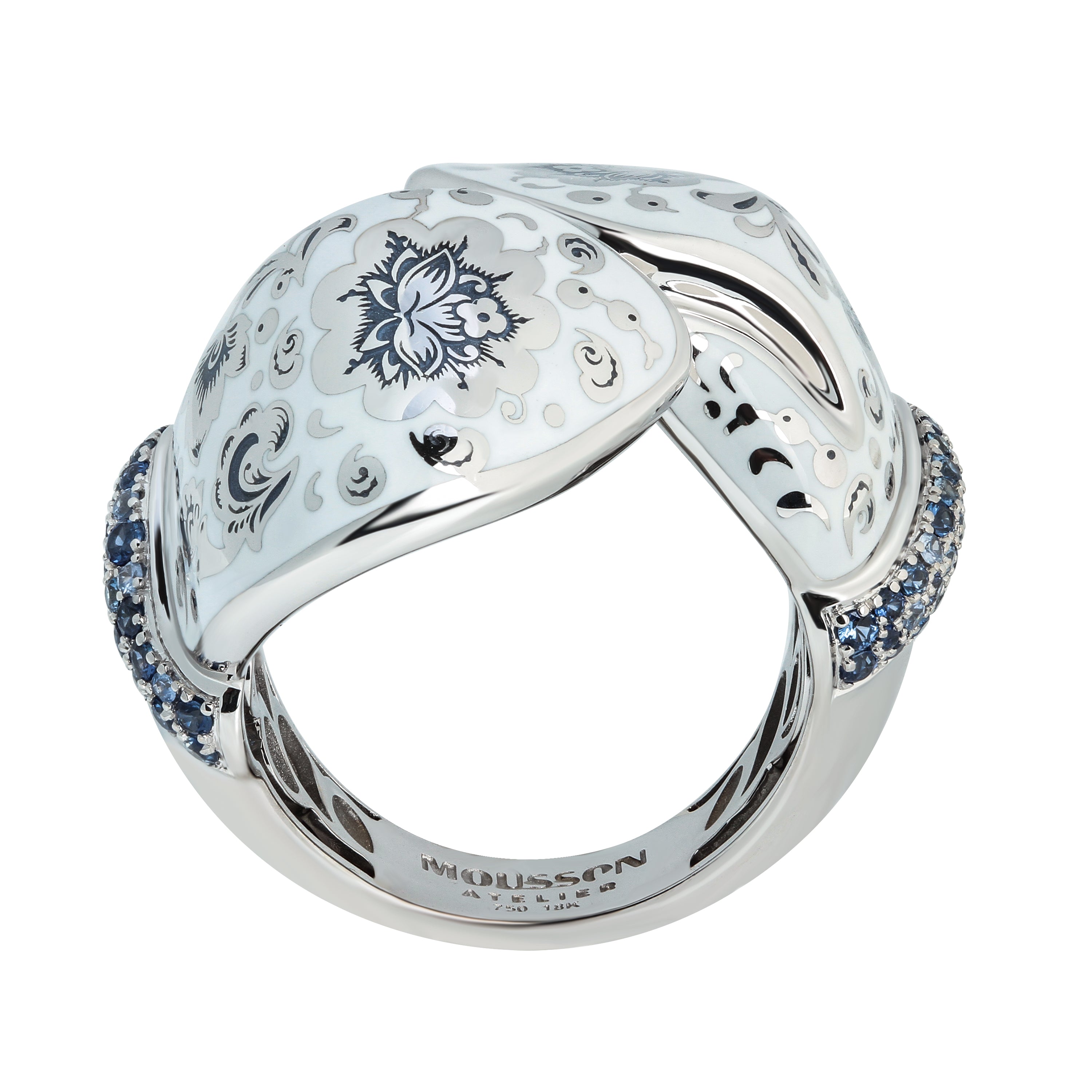R 0096-1 18K White Gold, Enamel, Sapphire Ring