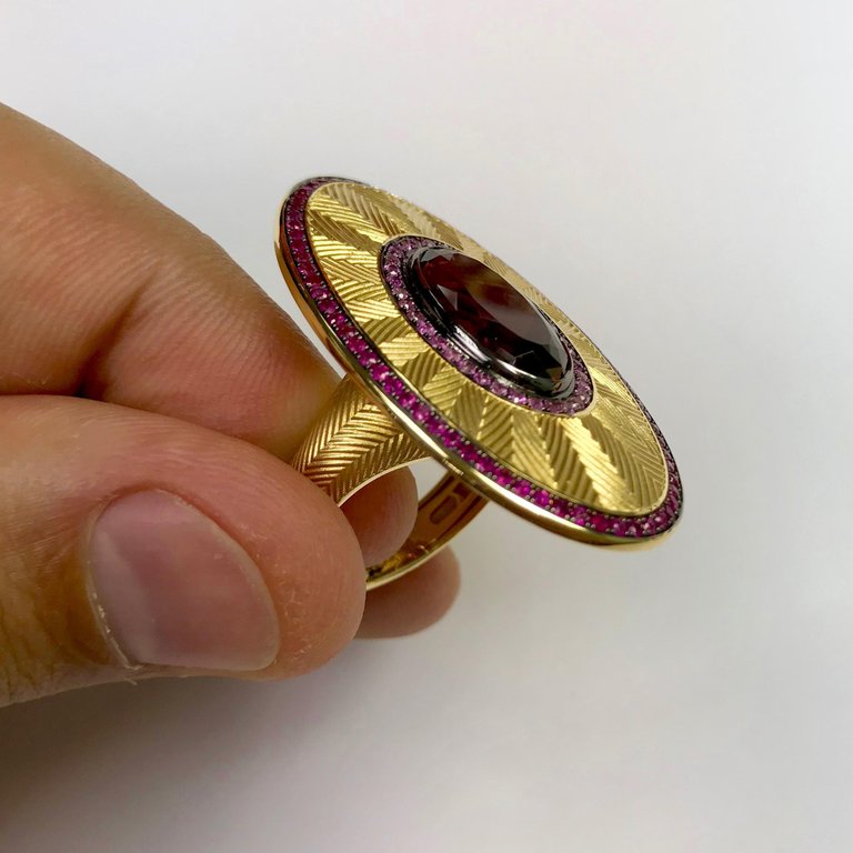 Rhodolite Garnet, Ruby, Pink Sapphire Ring 18K Yellow Gold, R 0105-1