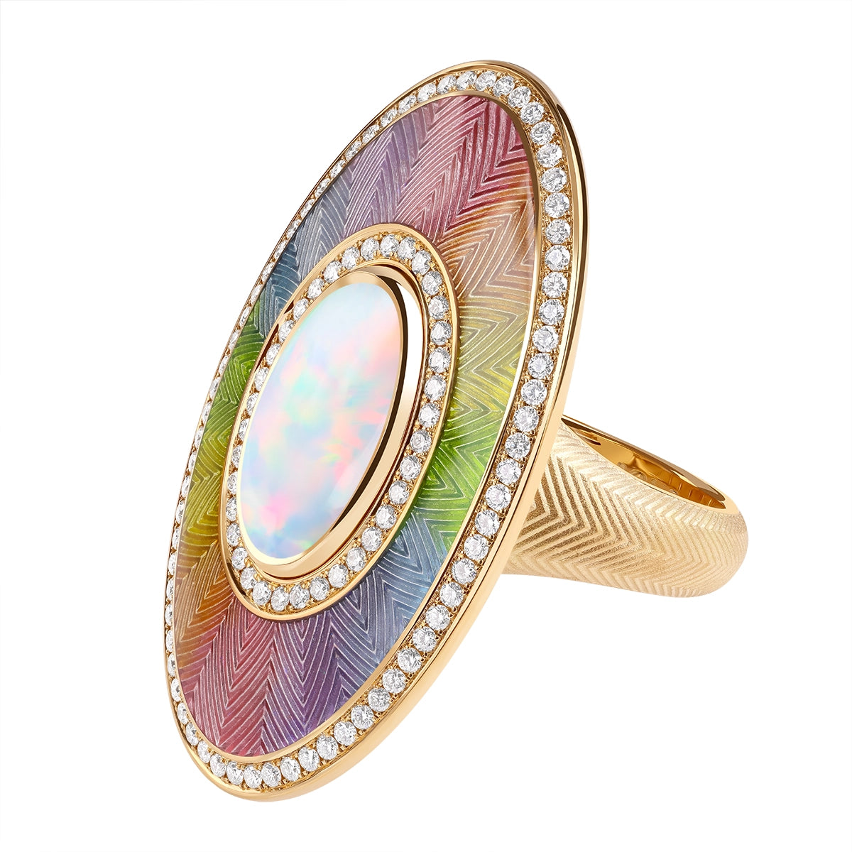 Opal, Enamel, Diamonds 18K Yellow Gold Ring, R 0105-2