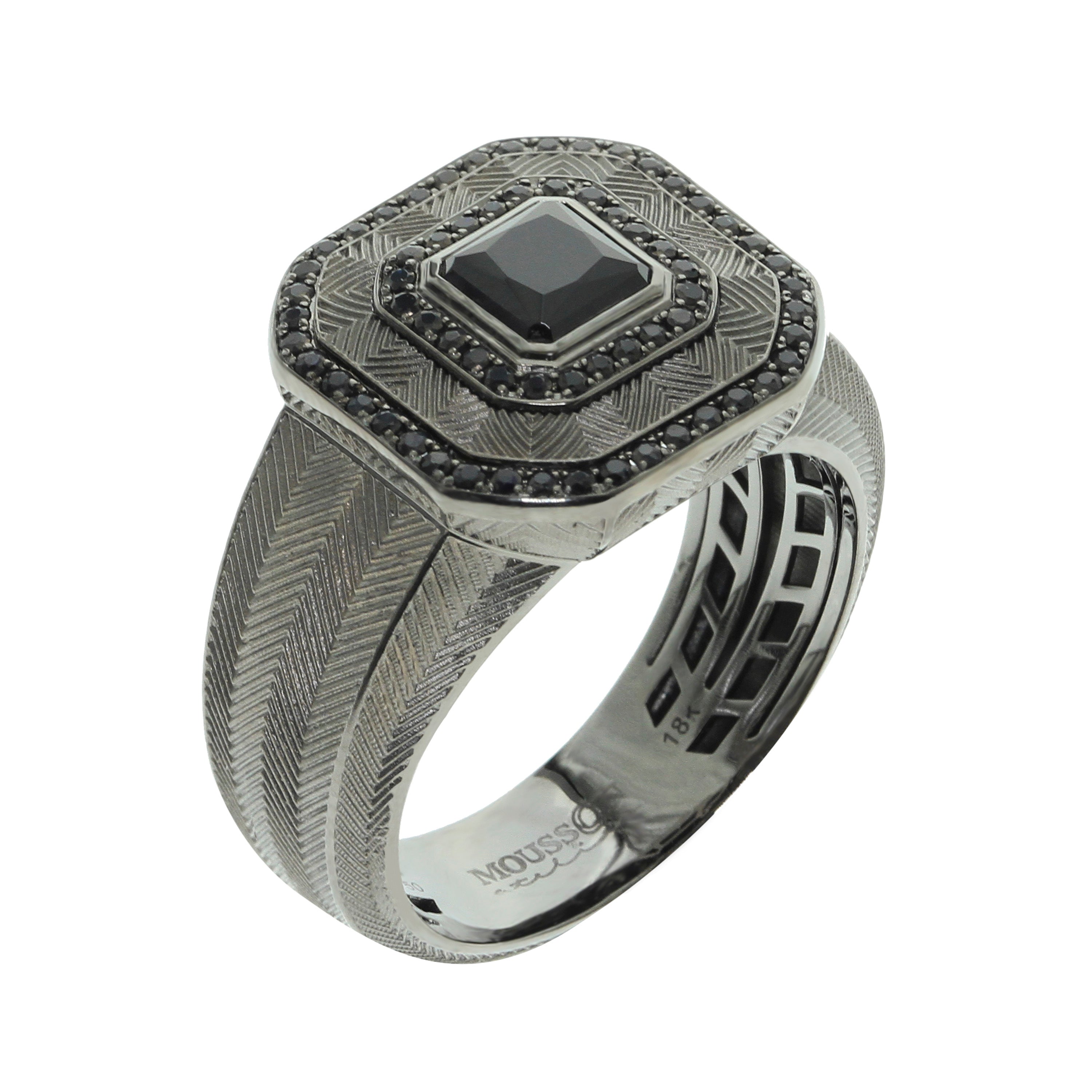 Spinel, Black Diamonds Mens 18K Black Gold, Ring, R 0106-1