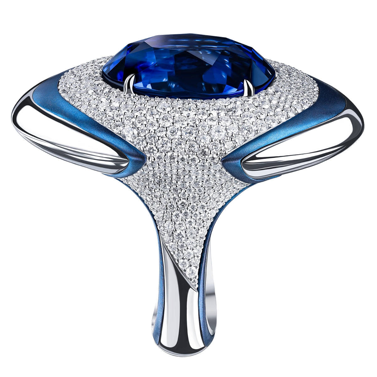 Certified Blue Sapphire, Diamonds Titanium 18K White Gold Ring, R 0118-1